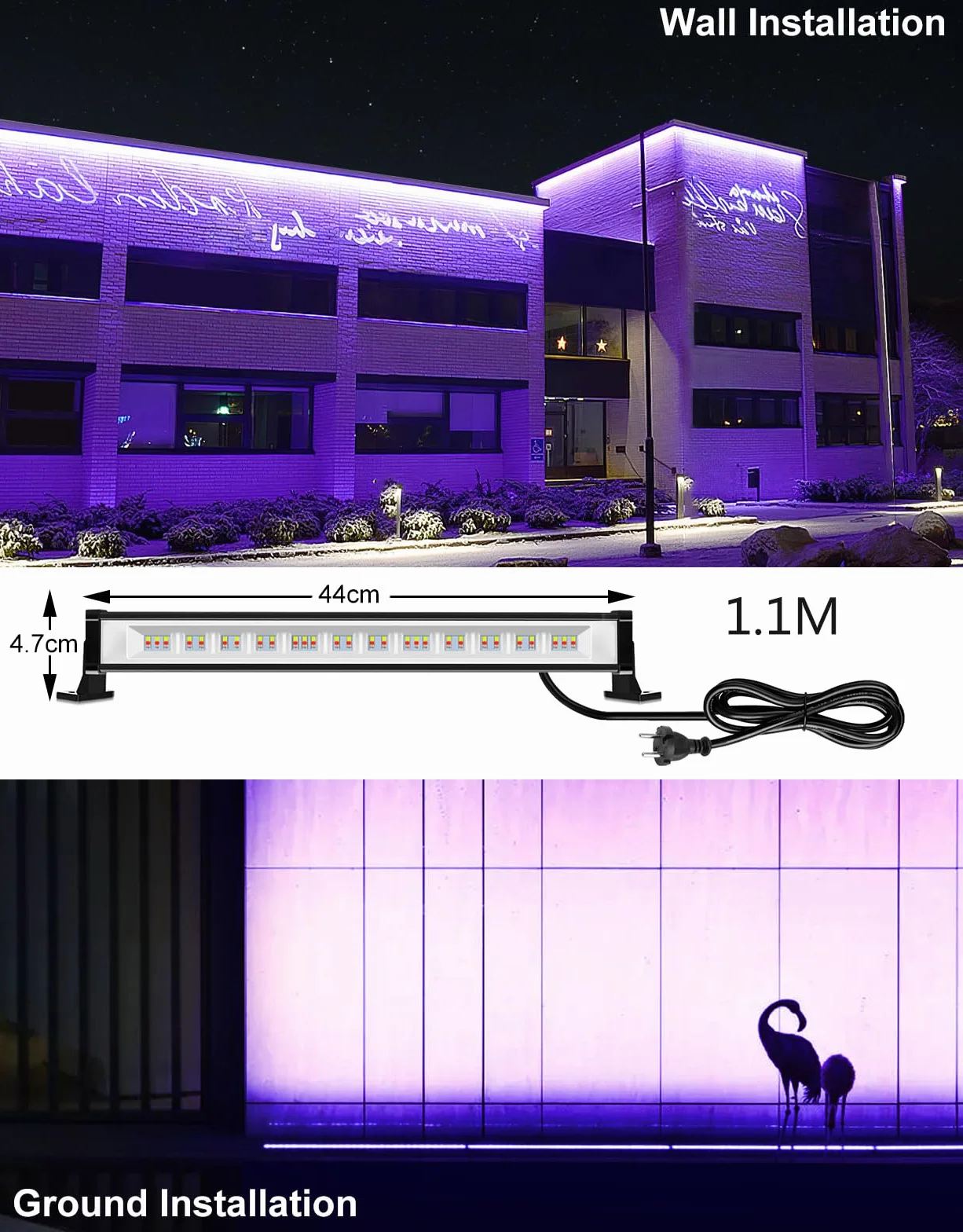 Projecteur LED RGB Barre 25W Spot LED Coloré Télécommande RF 360° Dimmable IP66