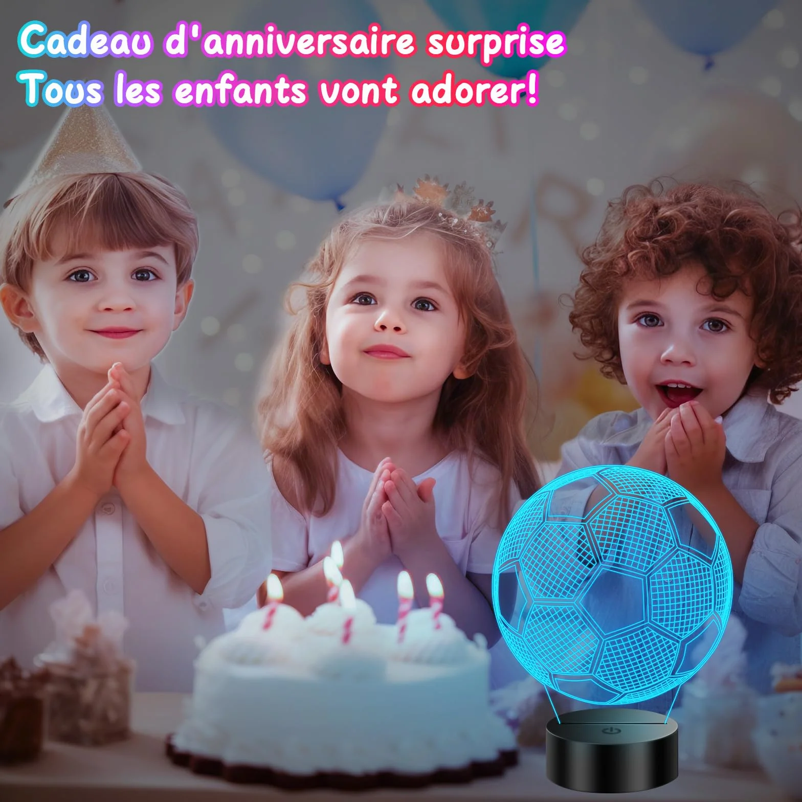 Veilleuse 3D Illusion Football pour Enfants, Lampe Foot Décoration Chambre Garçon 16 Couleurs