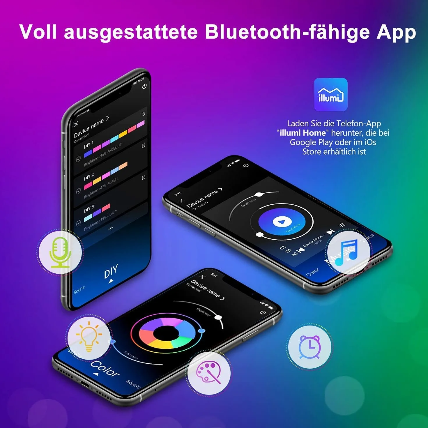 Ruban LED 15M RGB Bluetooth APP Télécommande Lumière Décorative Guirlande Lumineuse Dimmable Musicale Maison Salon Cuisine