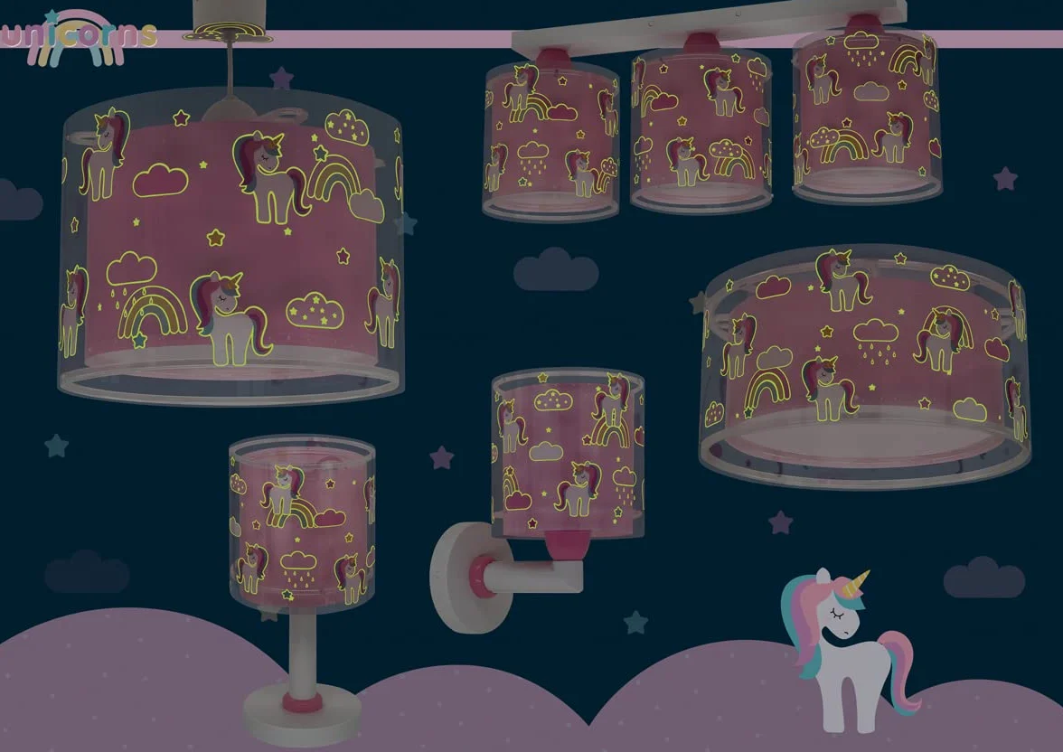 Dalber Plafonnier Enfant Licornes Animaux Unicorns Lustre Chambre Lampe Plafond E27 Rose