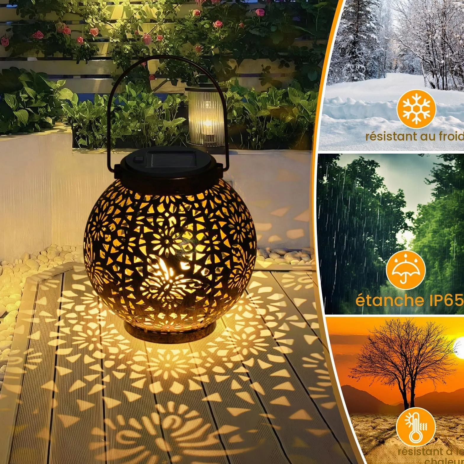 Qoosea Lampe Solaire Extérieur Metal Suspension LED Papillon Imperméable Lanternes Décoratives Évidées pour Patio Jardin Allée