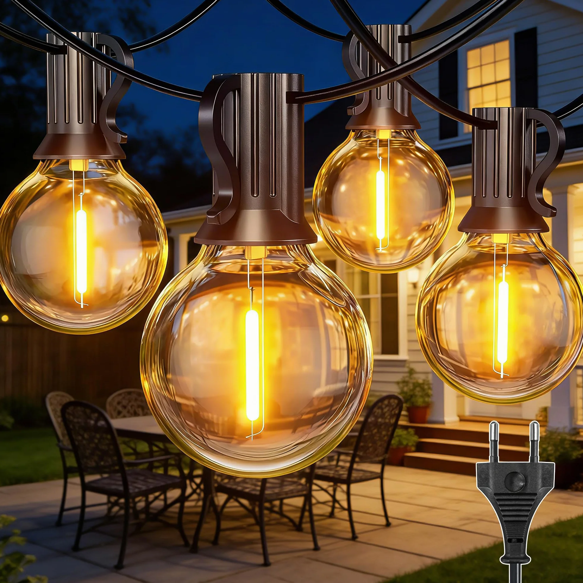 Guirlande Lumineuse Exterieure 10M IP45 Imperméable Connectable LED G40 Ampoules Plug&Play