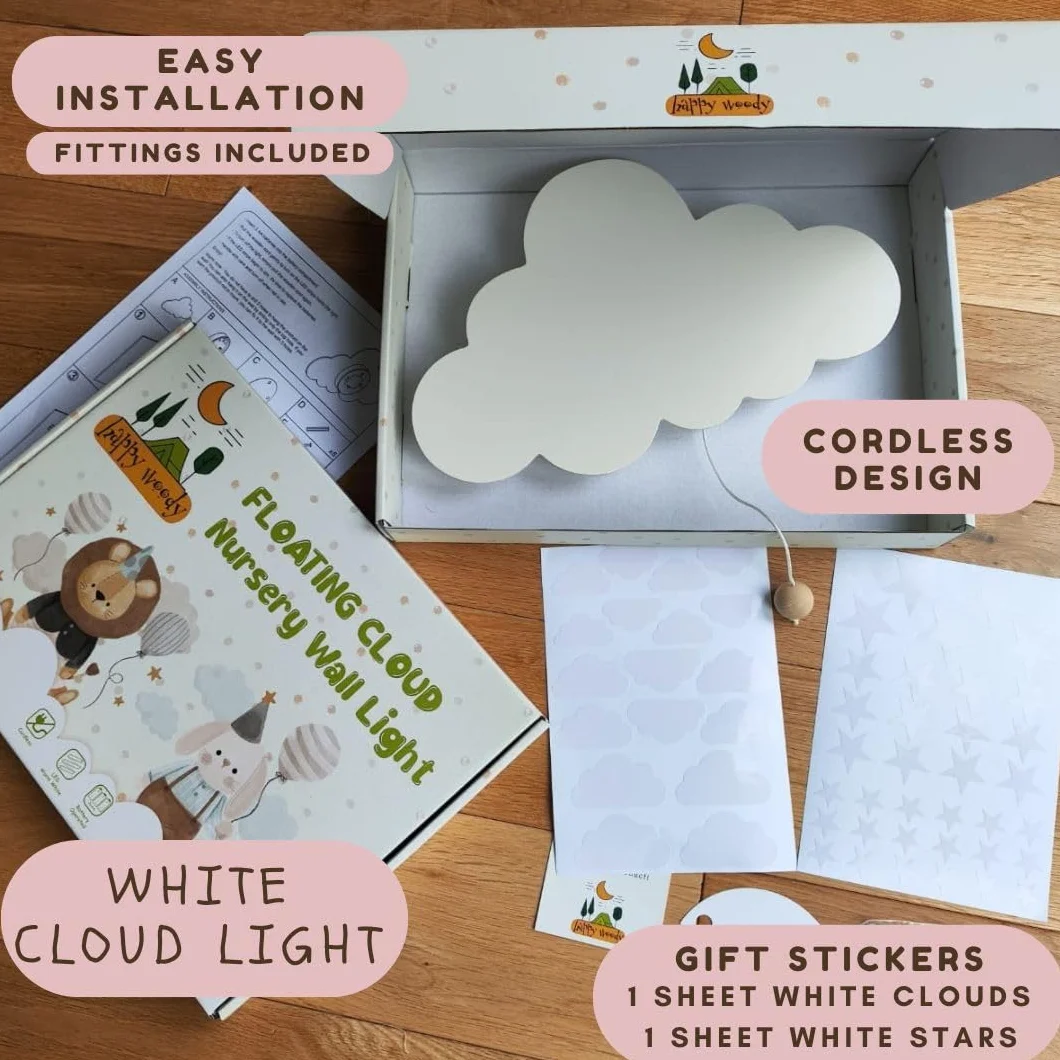 Happy Woody Lampe murale nuage chambre enfant veilleuse LED blanche chaude blanc