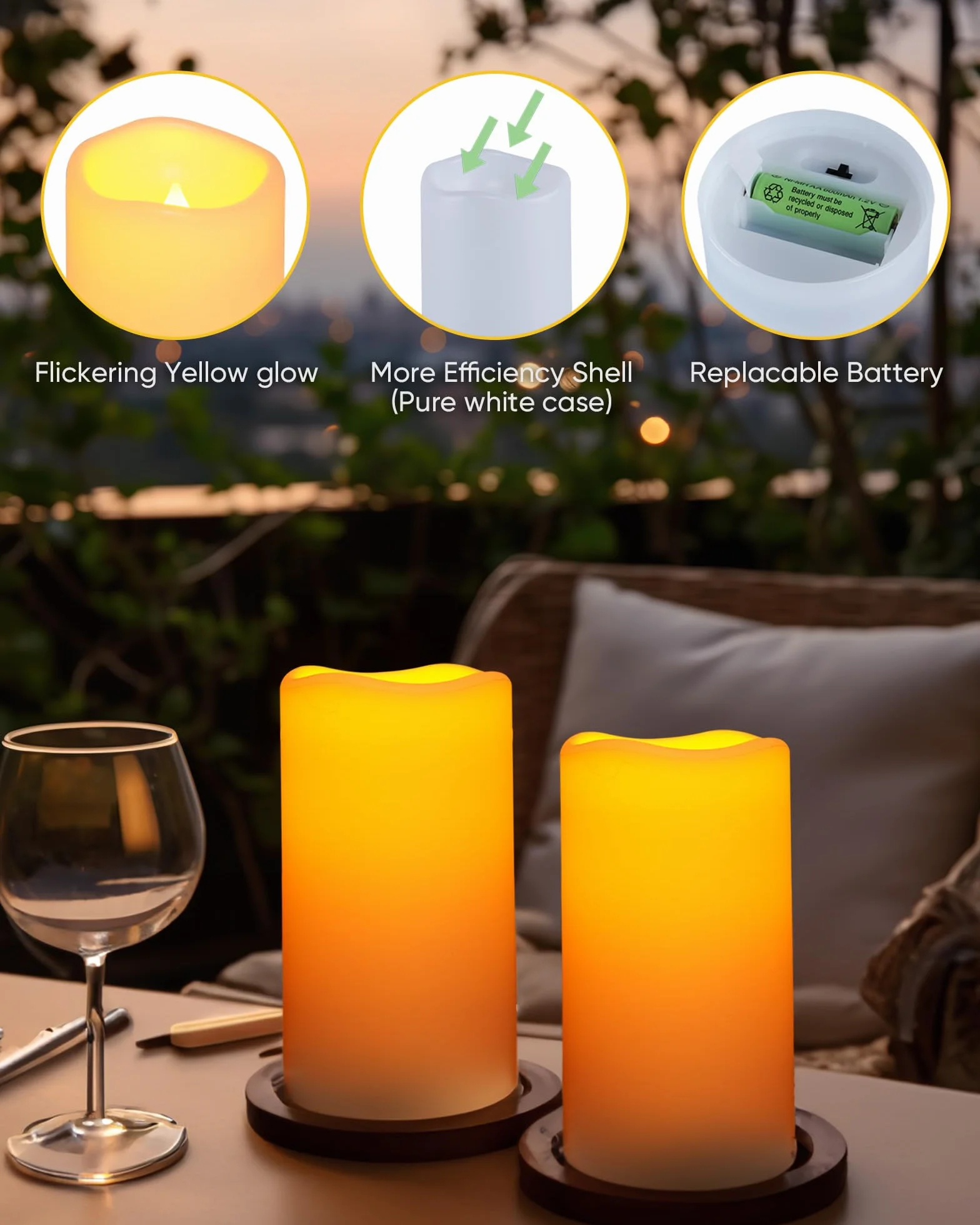 Homemory Lot de 2 bougies solaires d'extérieur étanches rechargeables sans flamme