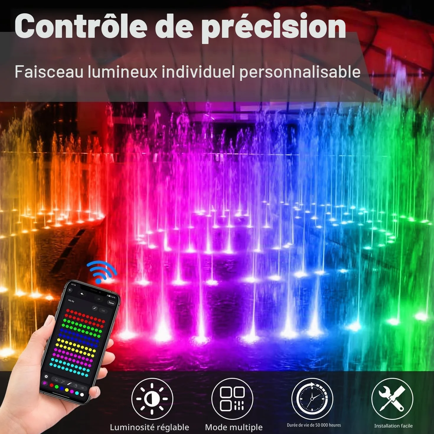 NATPOW Lumières LED Submersible RGB 5V IP68 Etanches Bassin Éclairage Aquarium Jardin Piscine Lot de 3