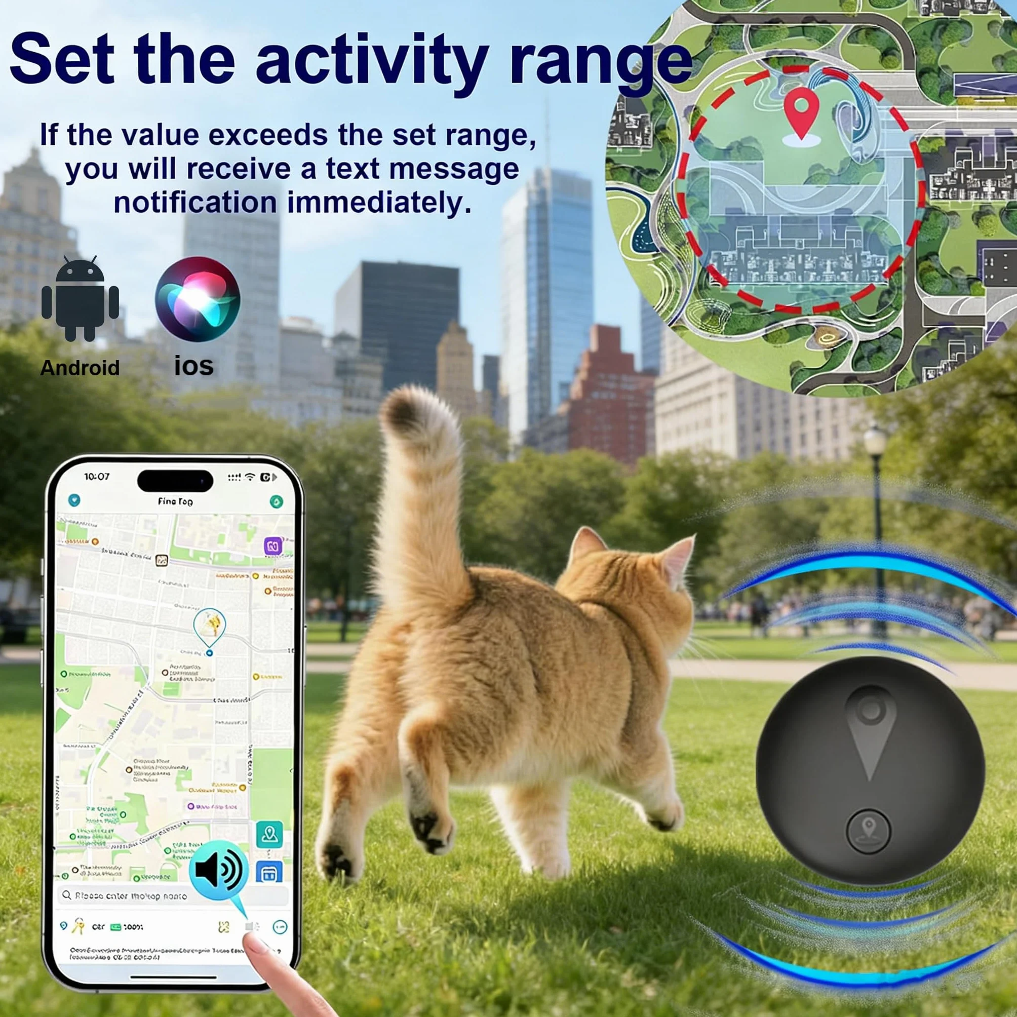 Collier GPS Chat Traceur sans Frais Mensuels Compatible iOS Android Suivi Temps Réel Batterie Longue Durée Étanche Noir