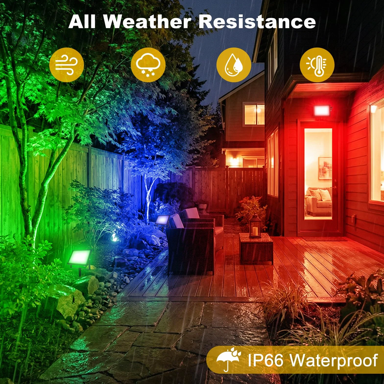 Projecteur LED RGB D'extérieur 30W avec APP Bluetooth et Télécommande, IP66 Etanche, 16 Millions de Couleurs