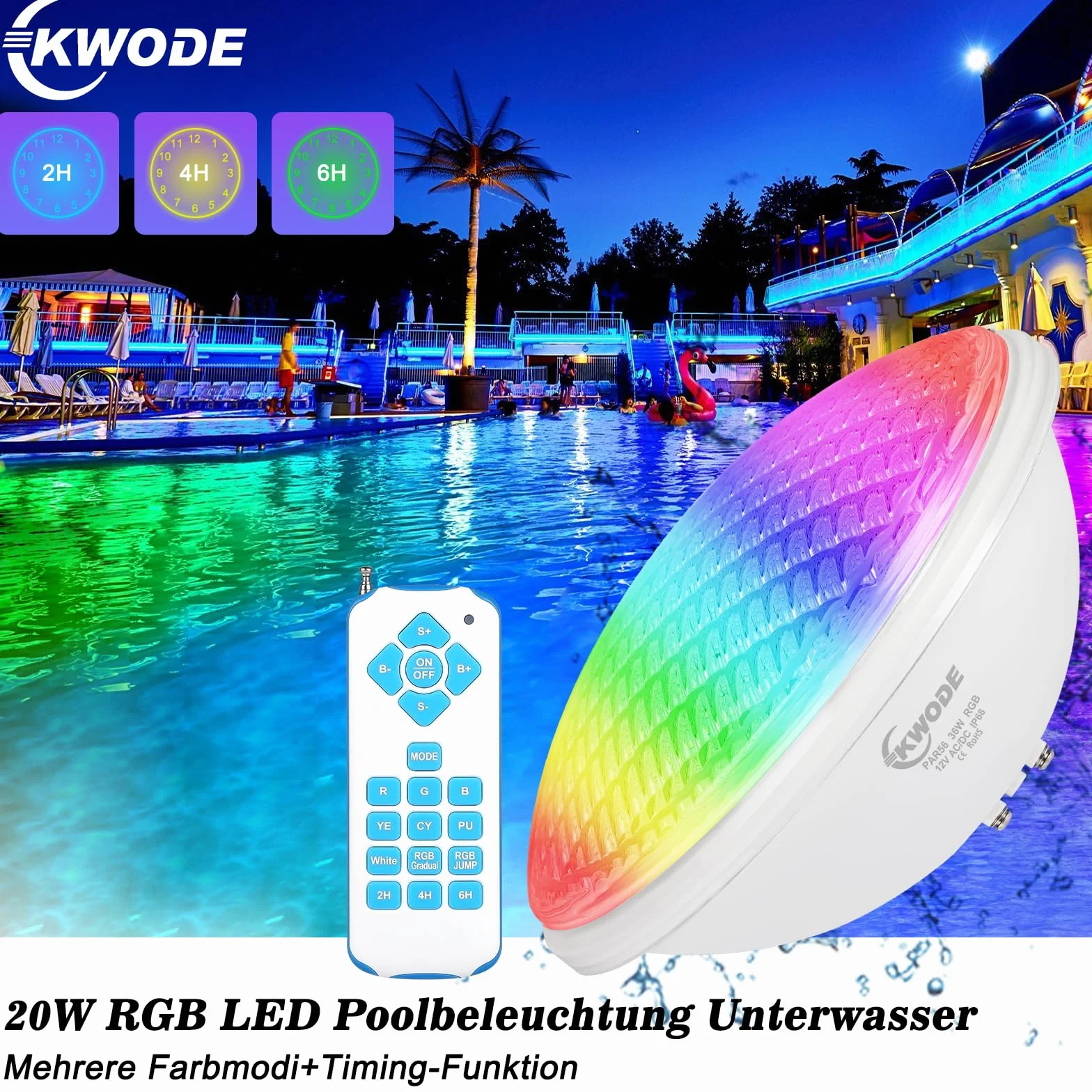 Lumières de Piscine PAR56 36W RGB LED IP68 Étanche Projecteur Sous-Marin avec Télécommande