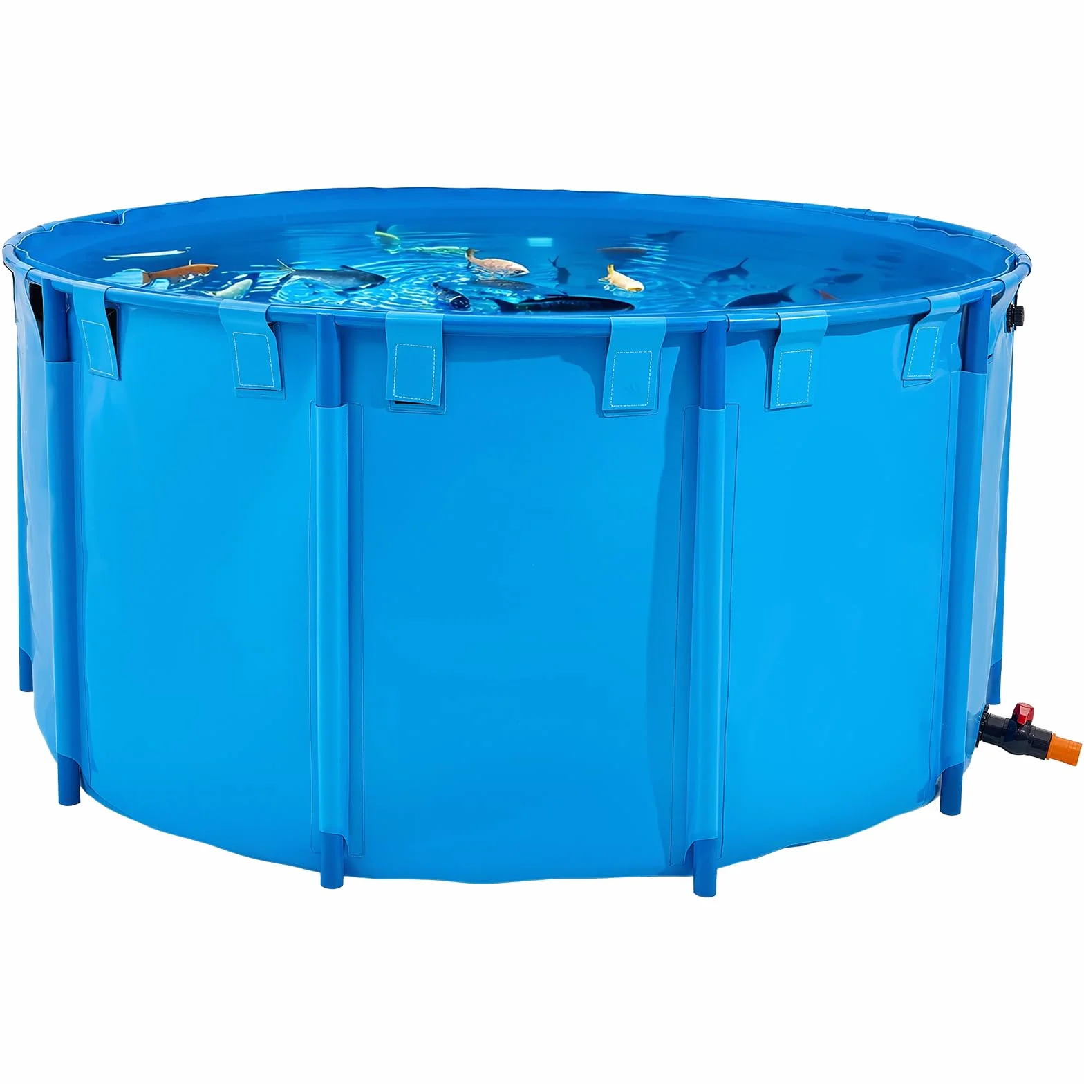 VEVOR Bassin à Poissons Hors Sol 3100 L, Étang en Toile PVC avec Cadre Plastique et Vanne de Vidange, Bleu