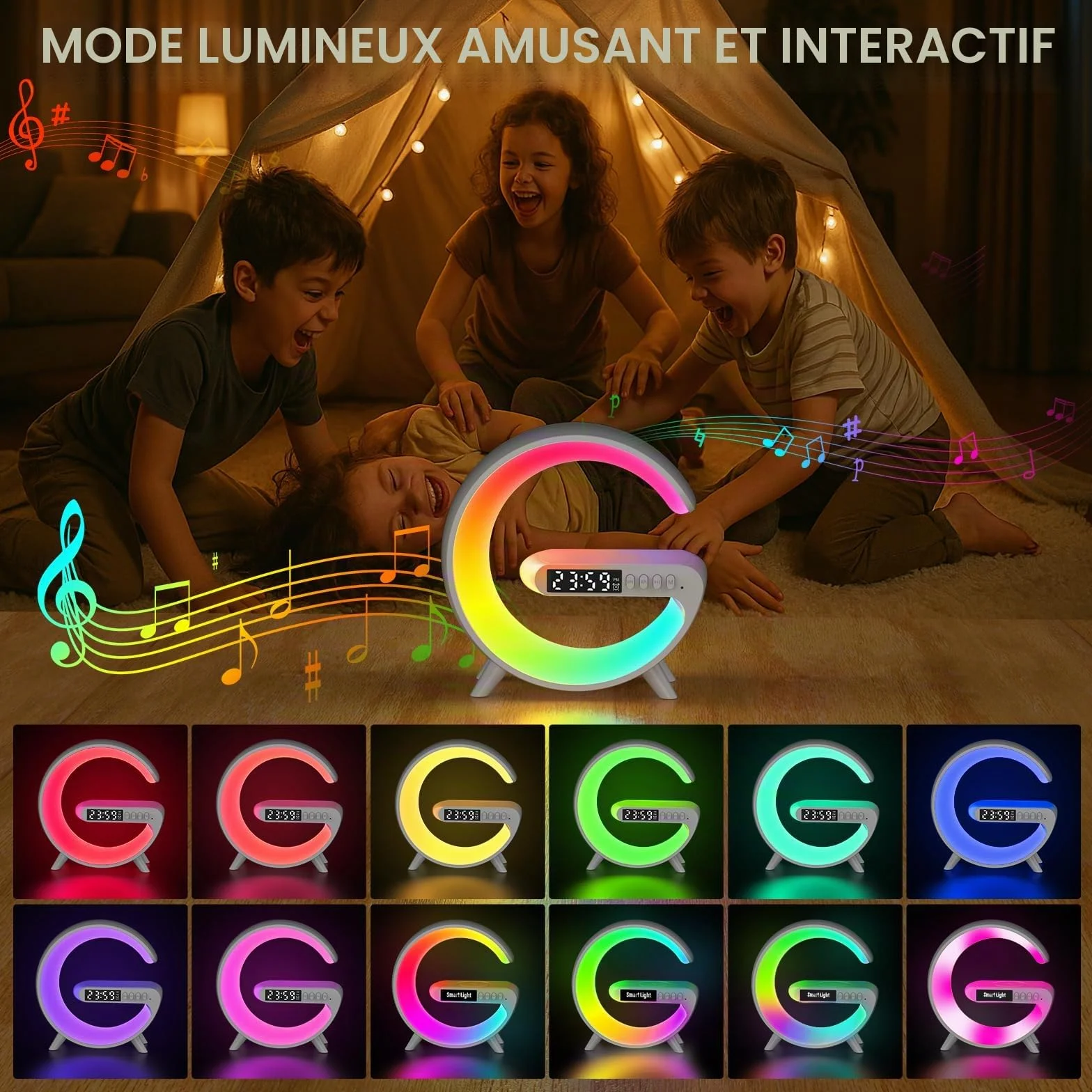 Kangtaixin Réveil Lumineux avec Lampe de Table Bluetooth, Lever du Soleil, Décoration Chambre Cadeau