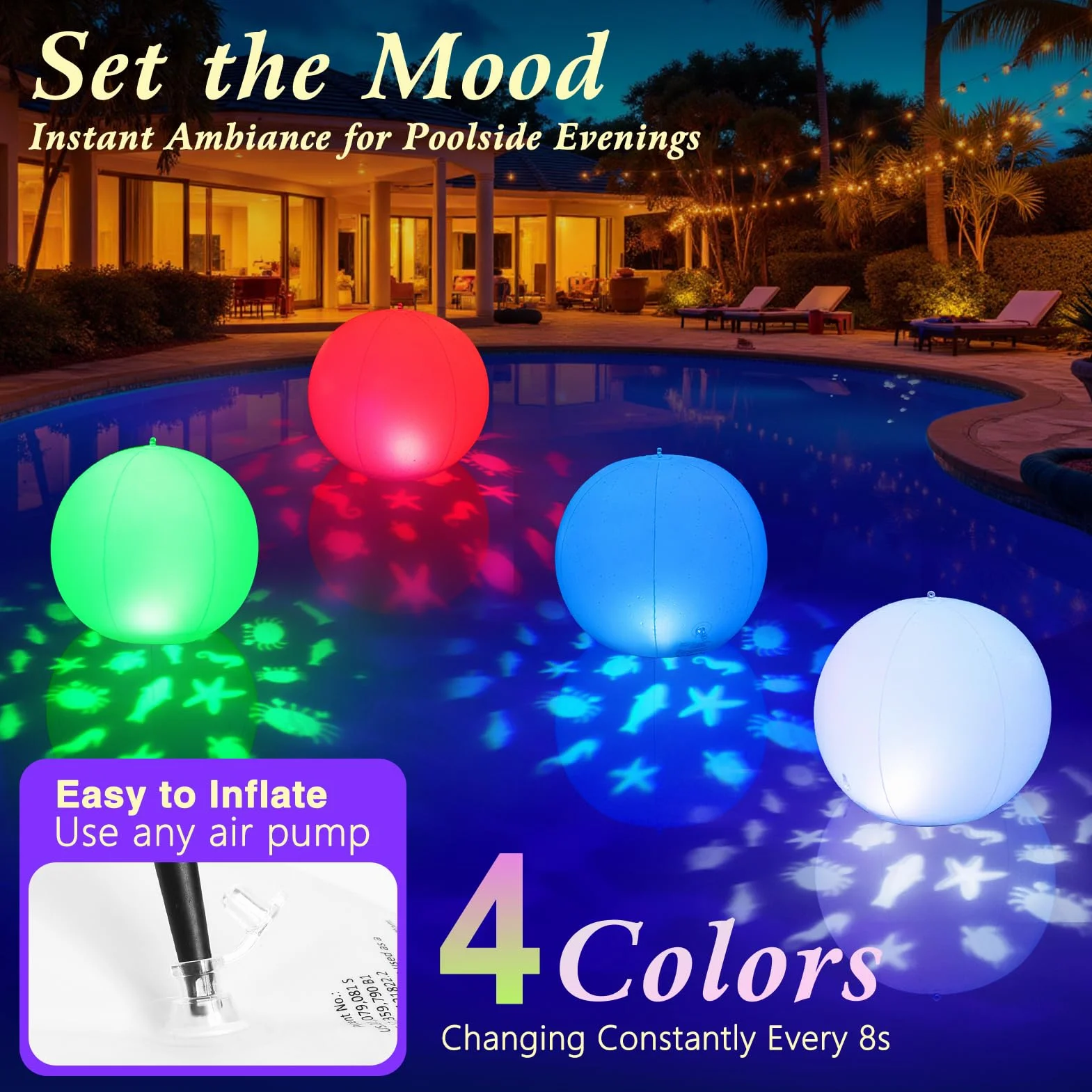 Luxfero Lampe Piscine Flottante Solaire LED IP68 2 Pièces