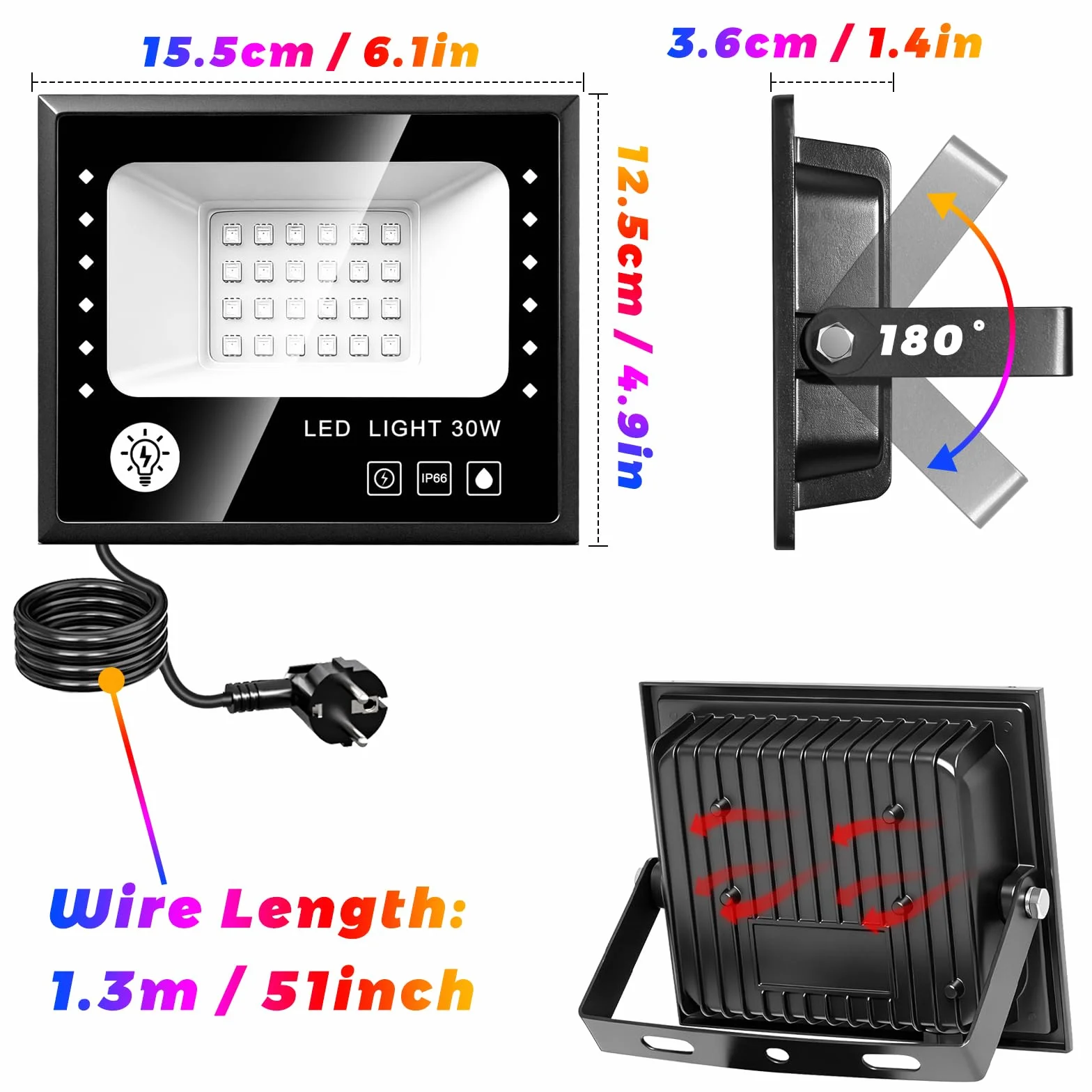 CREATESTAR 30W Projecteur LED RGB Exterieur 2pcs, 16 Millions Couleurs, IP66 Etanche avec APP Bluetooth et Telecommande