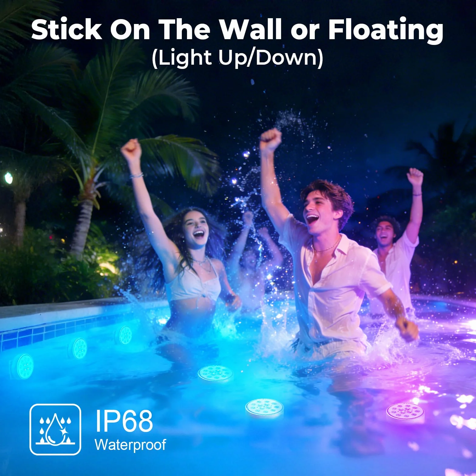 Lampe LED Submersible Rechargeable 16 Couleurs IP68 Étanches RGB Piscine avec Télécommande USB