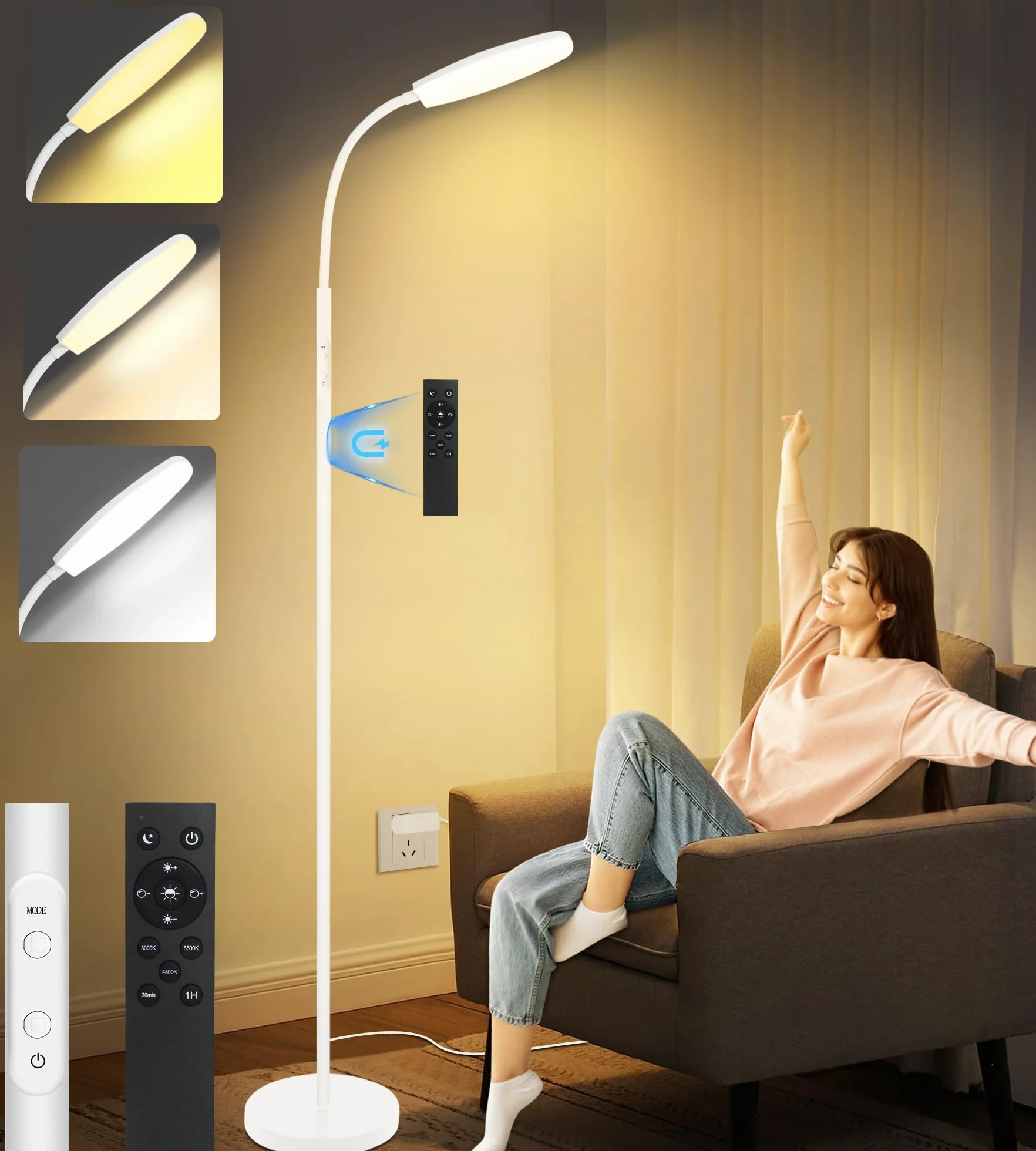 Lampe Luminothérapie 10000 Lux Sans UV, 10 Couleurs 6 Niveaux Luminosité Minuterie LED avec Télécommande