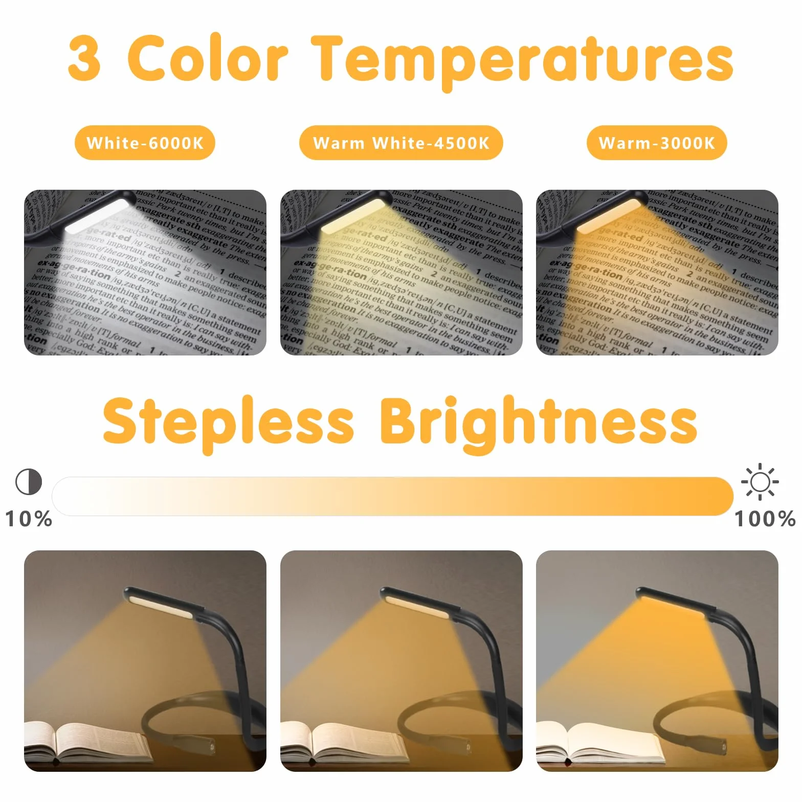 Alyvisun Lampe de Lecture de Cou, Lampe LED Rechargeable USB Flexible, Luminosité Réglable 3 Couleurs pour Lire au Lit