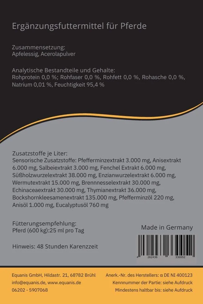 Equanis BronchoActive 1 l Complément Alimentaire pour Chevaux Contre la toux et pour Les bronches
