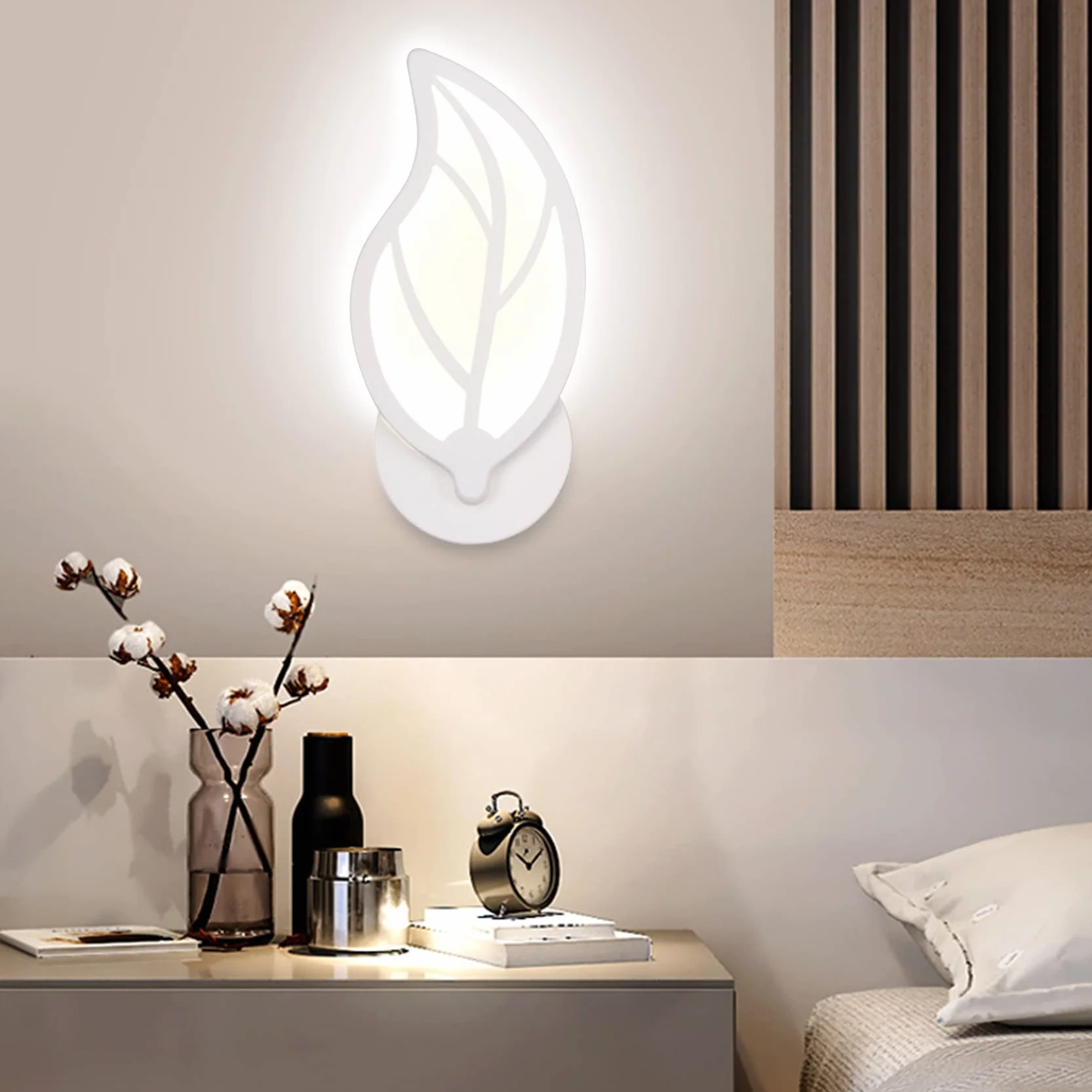Applique Murale LED Acrylique 12W Blanche Forme Feuille Art Deco Salon Chambre Chevet