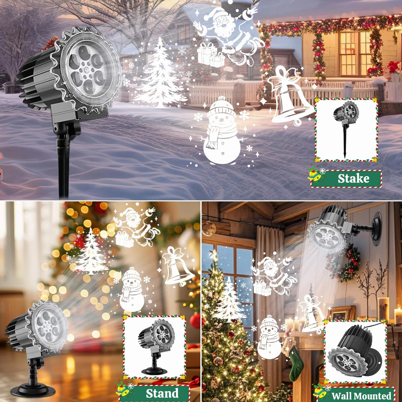 Aqash Projecteur Noel Exterieur LED IP65 Étanche Ajustable Père Noël Bonhomme de Neige