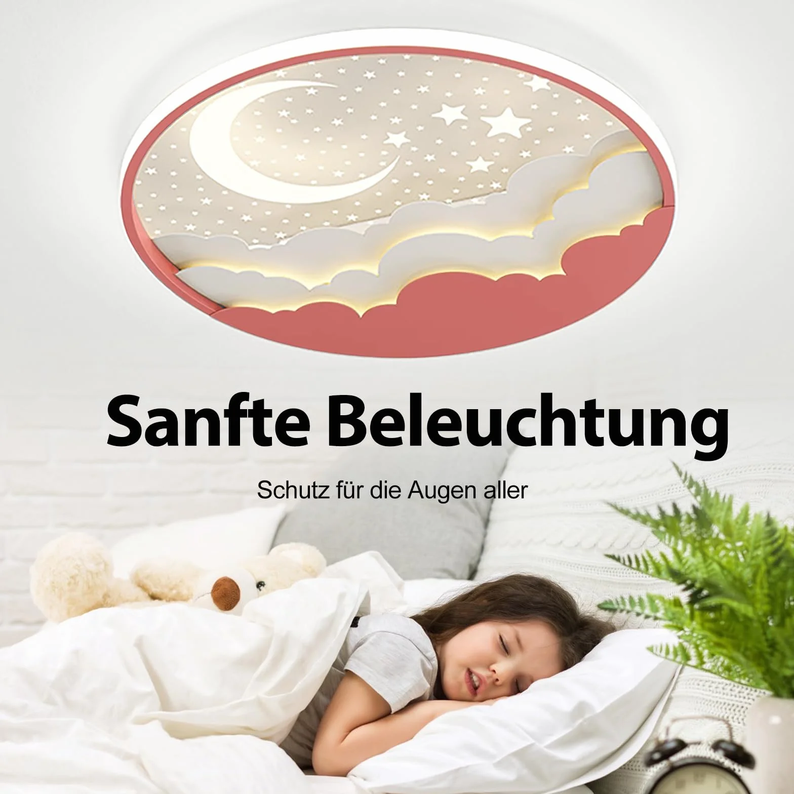 Plafonnier LED Enfants Étoile Lune 40cm Dimmable avec Télécommande 3000-6000K Rose
