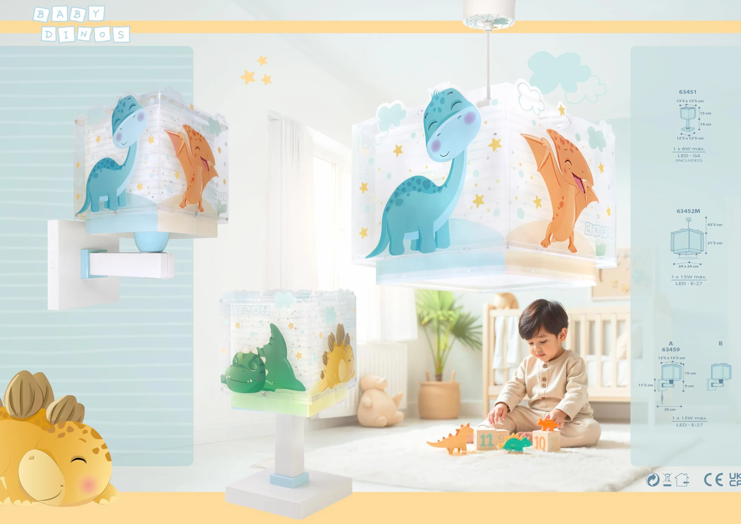 Dalber Applique Murale Enfant Baby Dinos Dinosaures E27