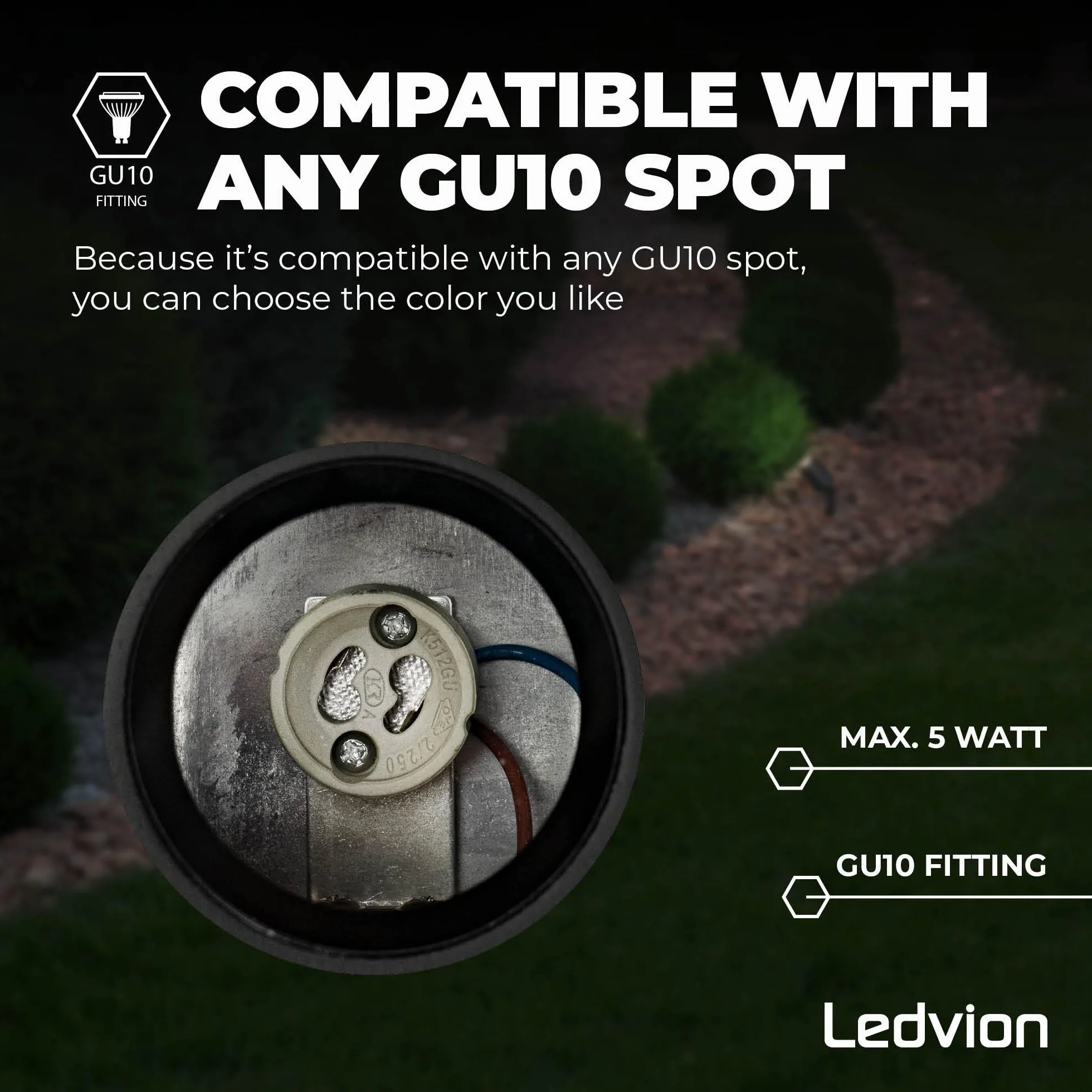Ledvion 9X Spots LED GU10 Noir 5W IP65 Connexion Rapide