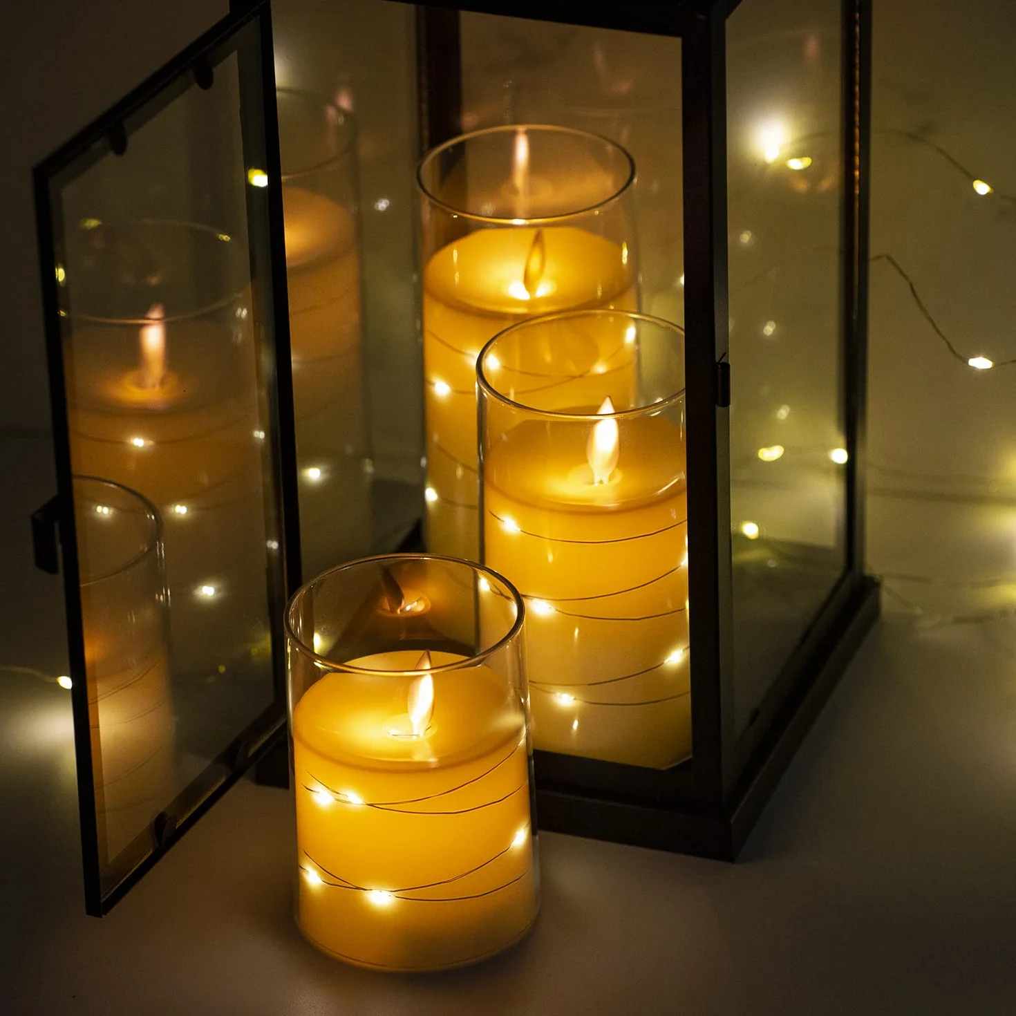 Bougies LED Flamme Vacillante Lot de 3, Bougies à Piles en Verre avec Télécommande et Minuteur, Diamètre 7.6 cm, Hauteur 10.2-15.3 cm, Ivoire