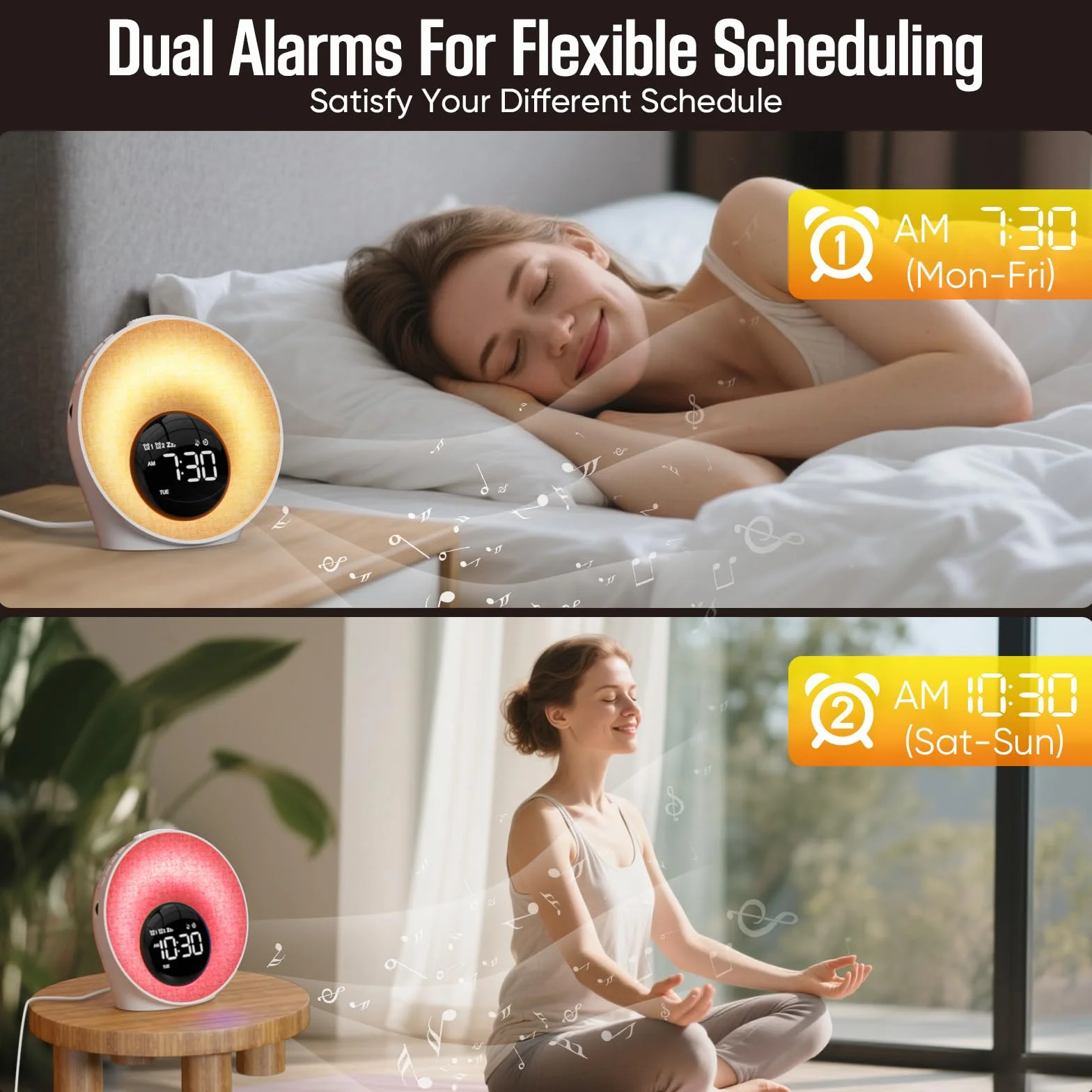 Réveil Lumineux Simulateur d'Aube avec 7 Sonneries, 30 Sons Naturels, 20 Niveaux de Luminosité, 13 Couleurs pour Enfant/Adulte