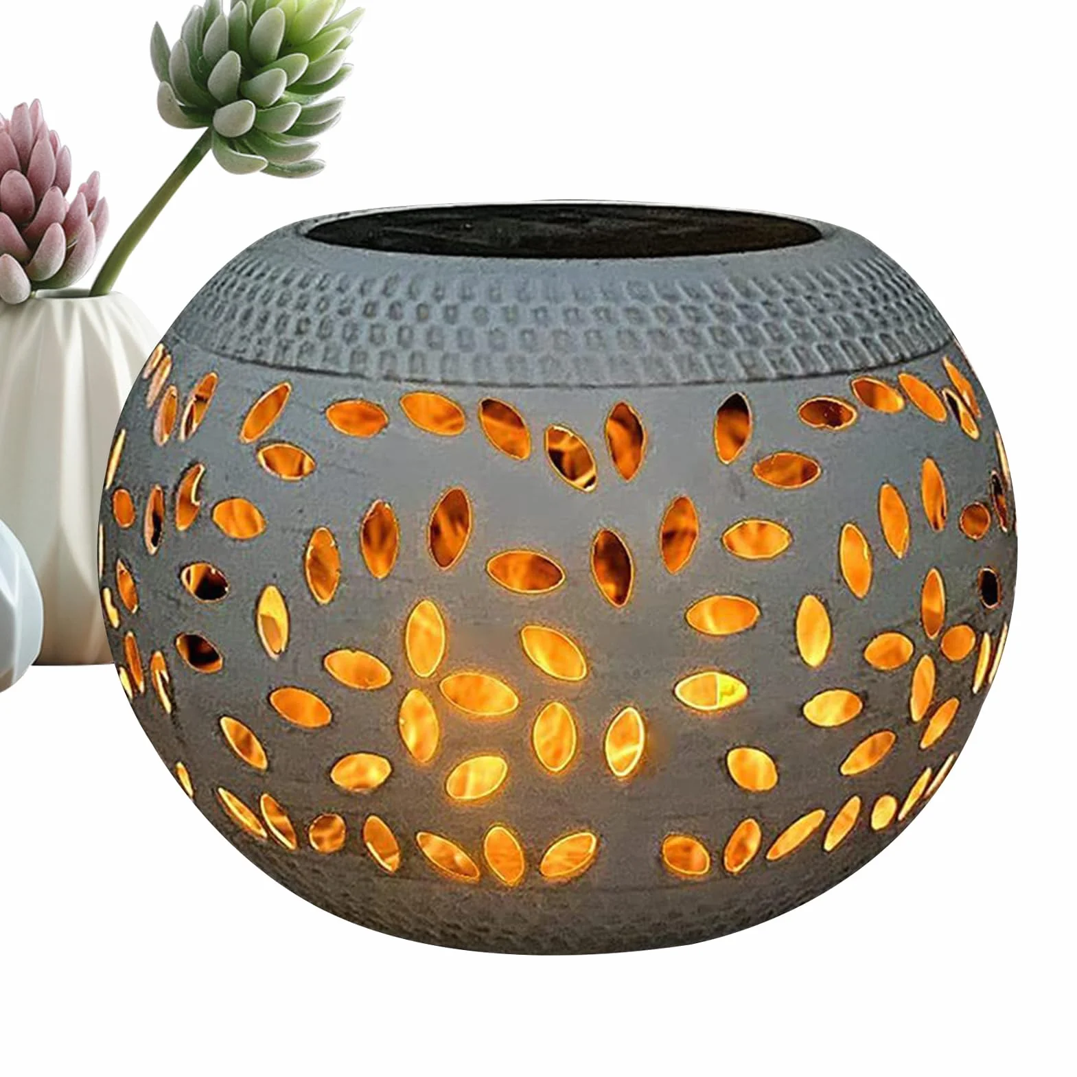 Lampe Solaire Vintage Métal Jardin Lanterne Creuse Table Bureau Extérieur LED Étanche Décoration