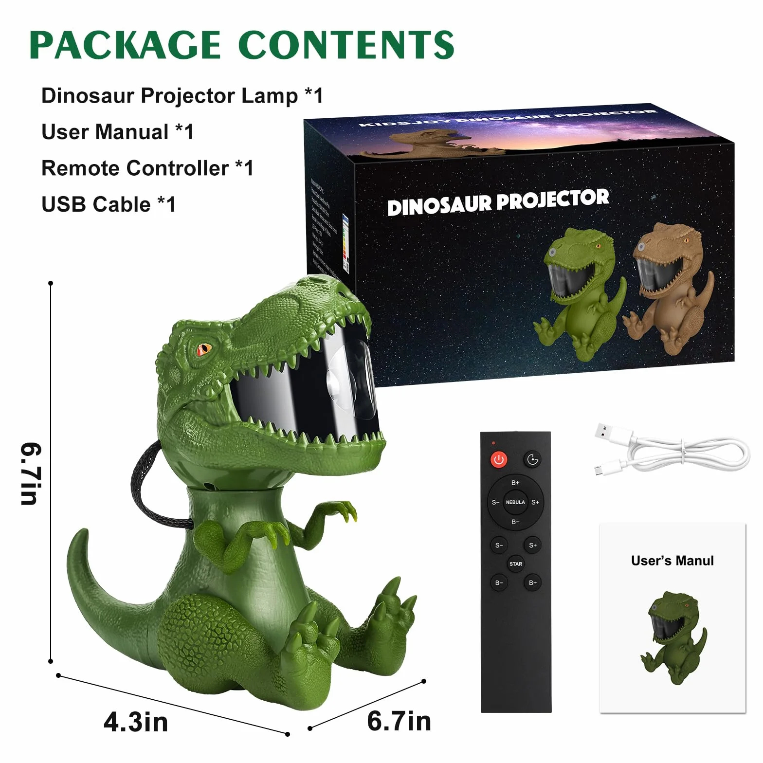 Projecteur Ciel Étoilé Dinosaure Galaxie avec Nébuleuse et Étoile Minuterie Télécommande Angle Réglable Veilleuse