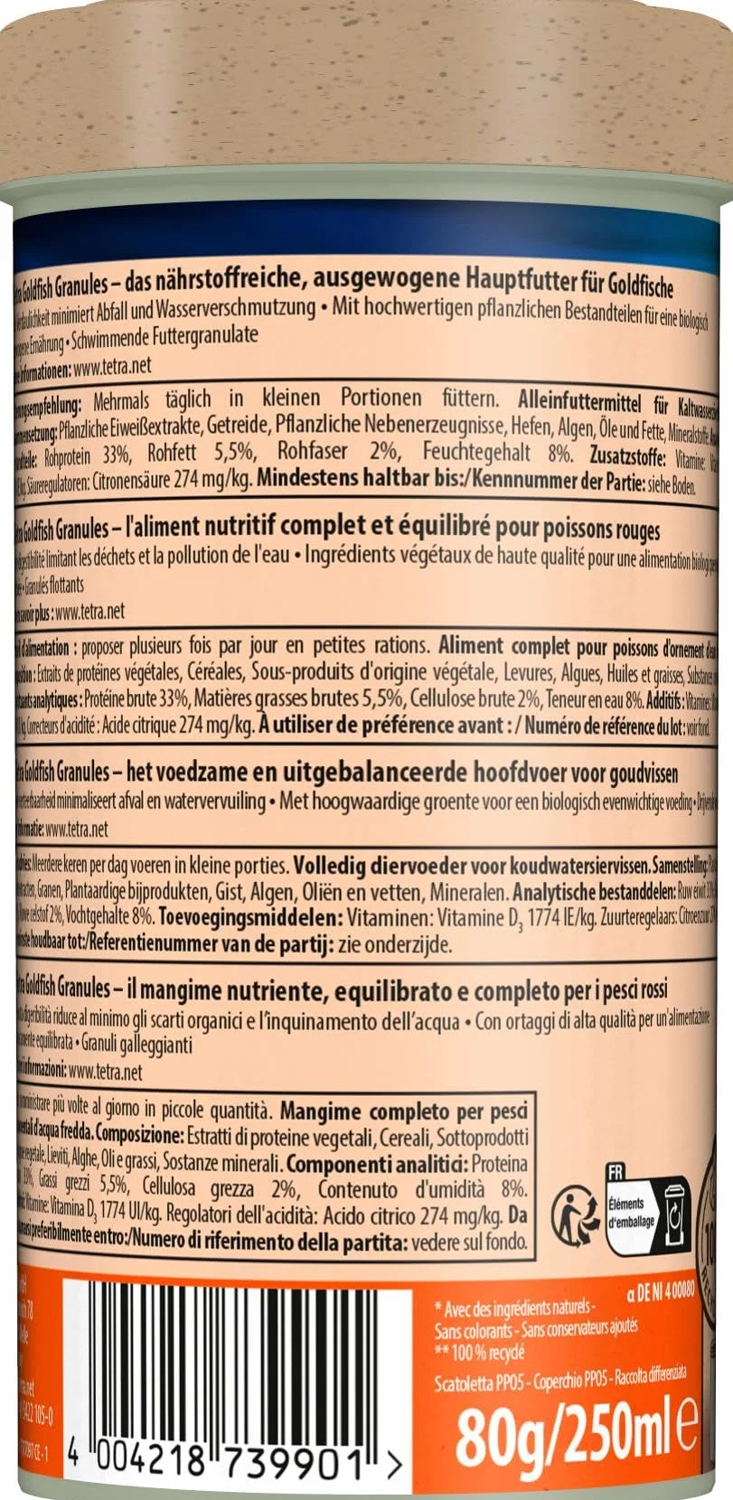 Tetra Goldfish Aliments Premium Complet pour Poissons Rouges en Granulés 250 ml