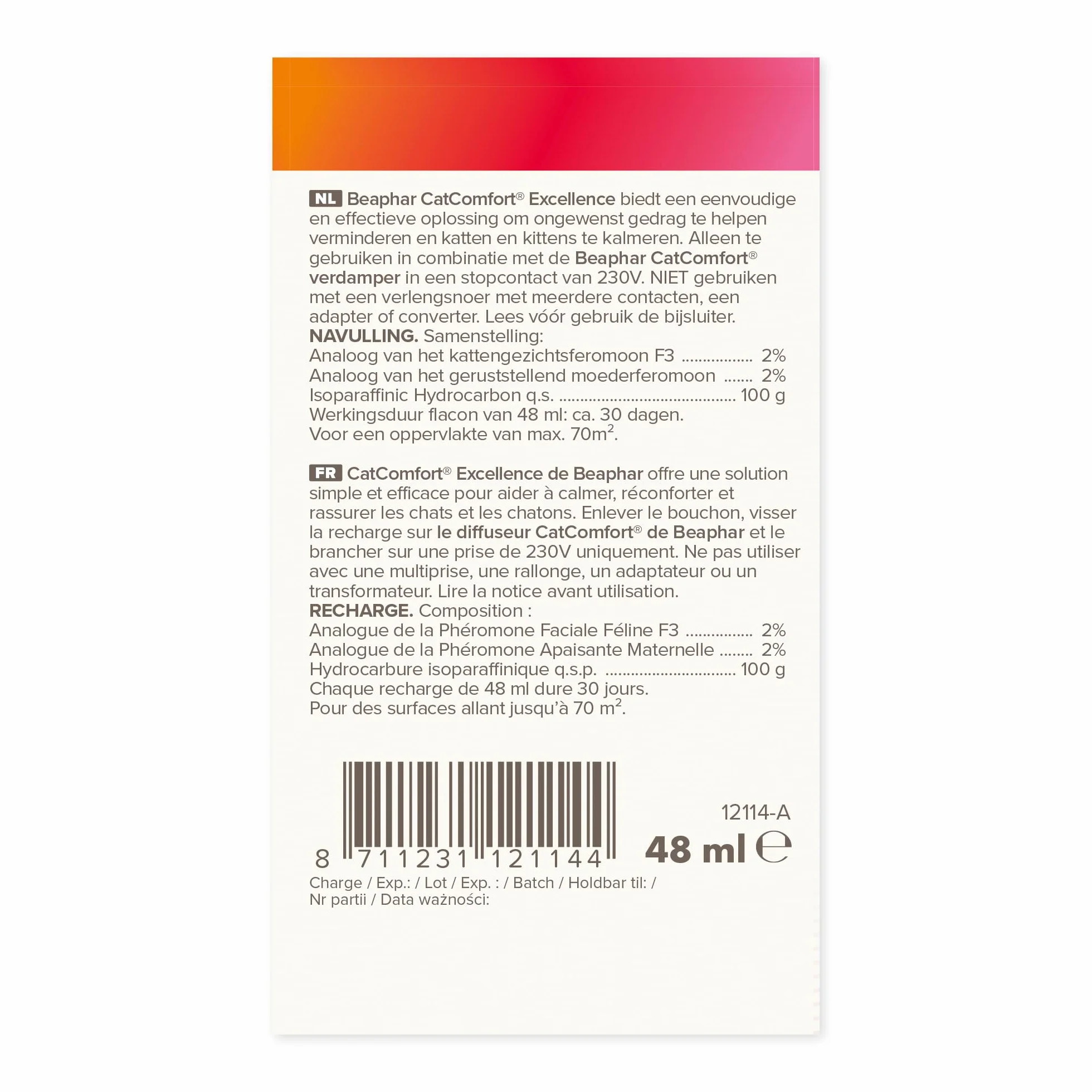 BEAPHAR CATCOMFORT EXCELLENCE Recharge diffuseur électrique phéromones chat 48ml