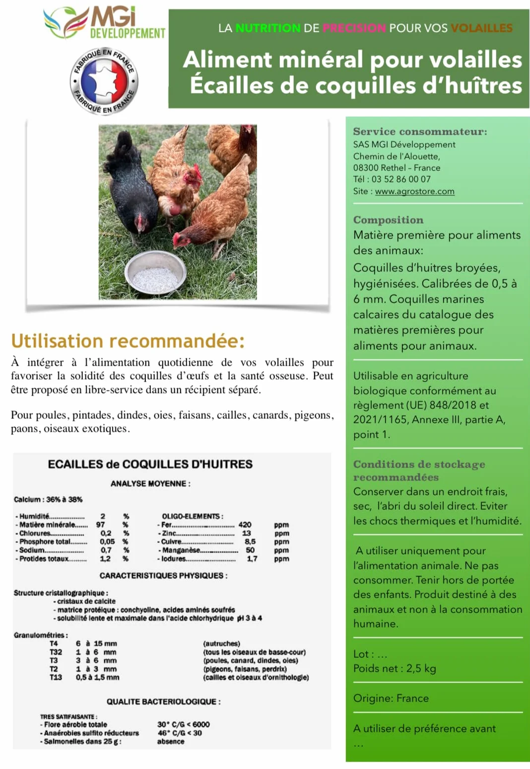 Écailles de Coquilles d’Huîtres Aliment Minéral pour Volailles Source de Calcium Naturel 2,5 kg