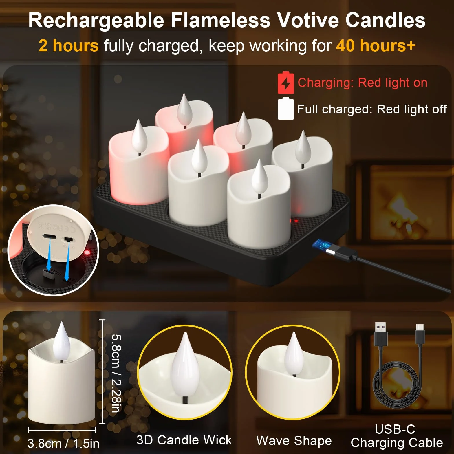 Bougies rechargeables avec télécommande lot de 6 LED sans flamme effet vacillant base de charge
