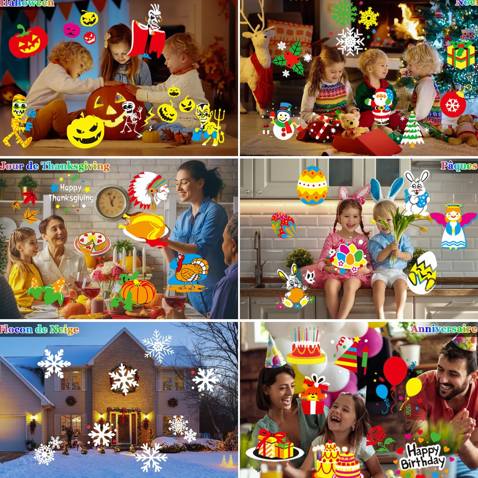 Projecteur Noël Extérieur Intérieur Étanche 12 HD Diapositives Télécommande Lampe Flocon Neige Décoration Halloween Anniversaire