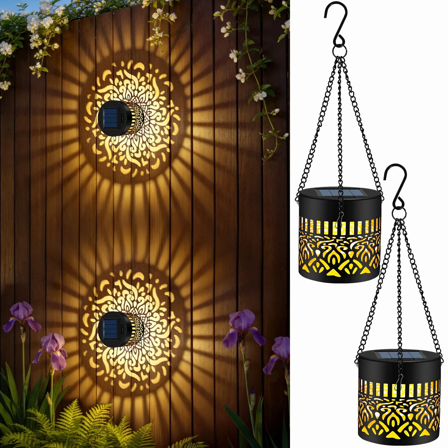 Lanterne Solaire Exterieur Jardin IP65 Étanche avec Chaîne, Recharge Automatique Lot de 2