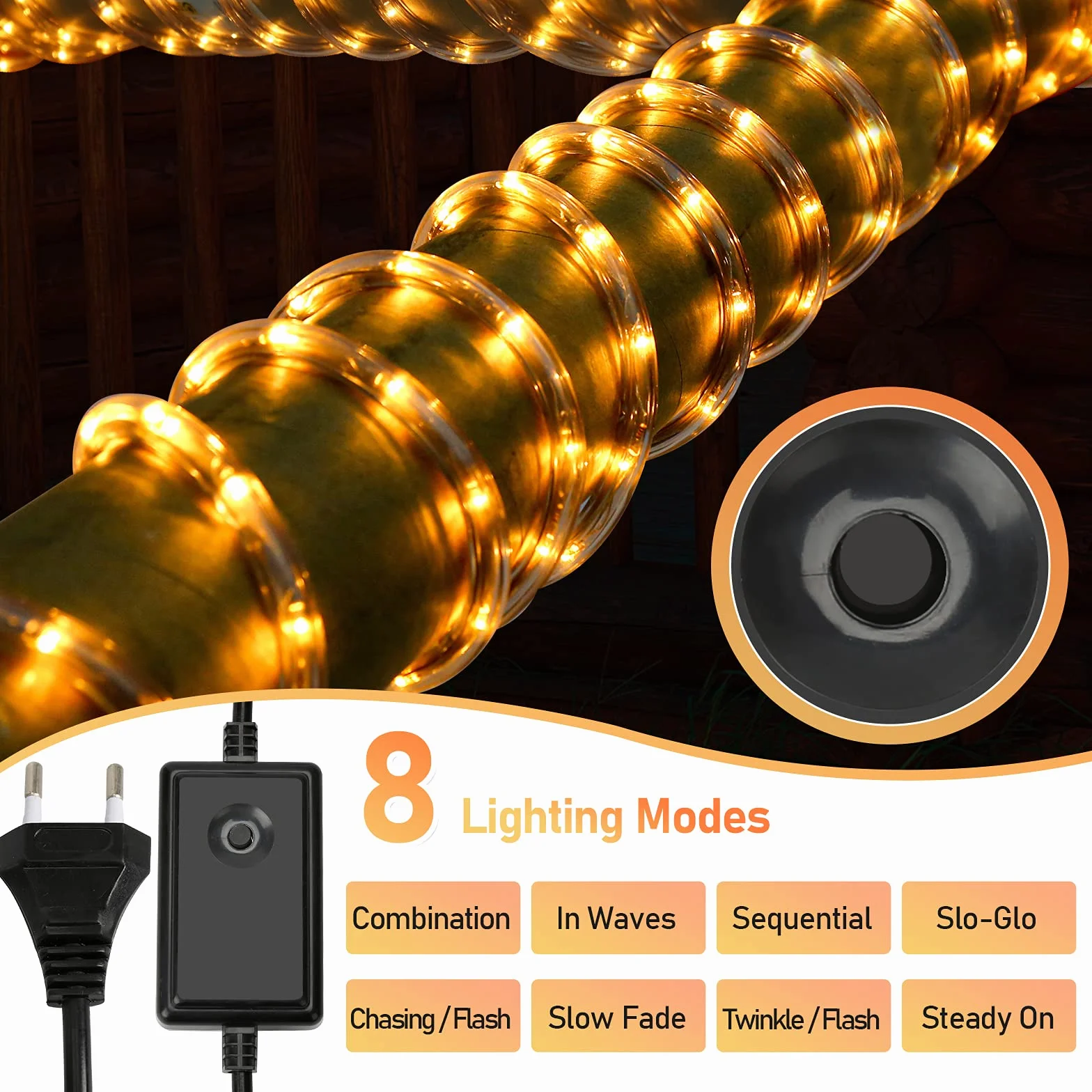 Sonnewelt Tube Lumineux Extérieur 30M 720LED 8 Modes Guirlande Lumineuse IP44 Blanc Chaud