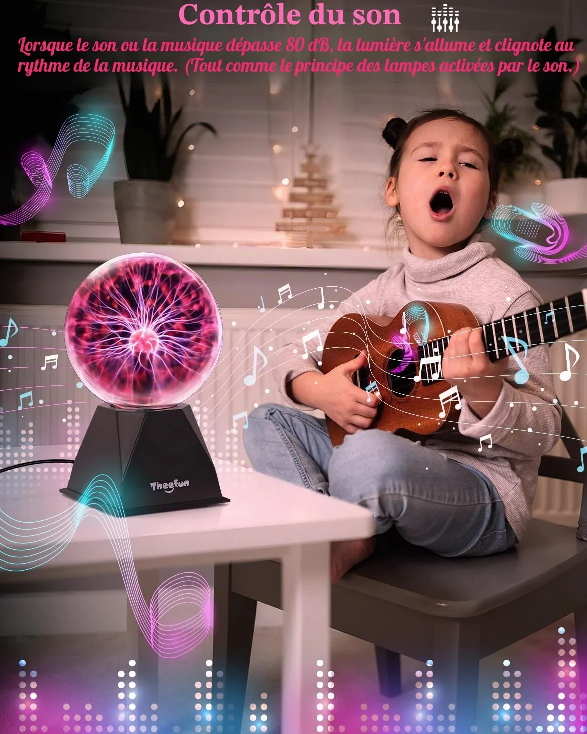 Theefun Lampe Plasma 6 Pouces, Boule Plasma Magique Interactive Touch Son Globe Plasma Éducatif Physique Décorative pour Fêtes Anniversaire (Rouge)