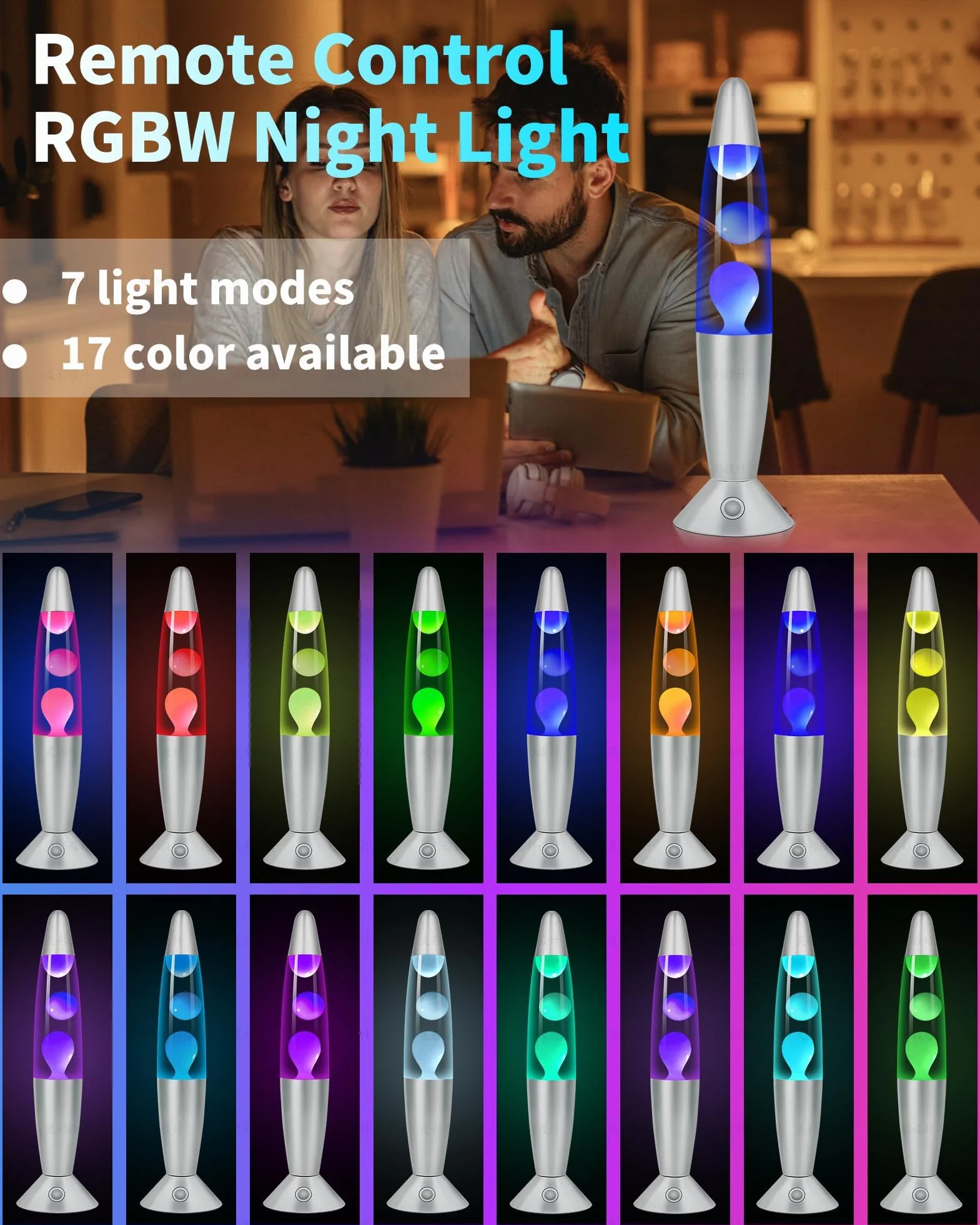 Lampe à Lave XXL LED 17 Couleurs avec Télécommande, Lampe à Mouvement Liquide 42cm, Veilleuse Cadeau Anniversaire Noel