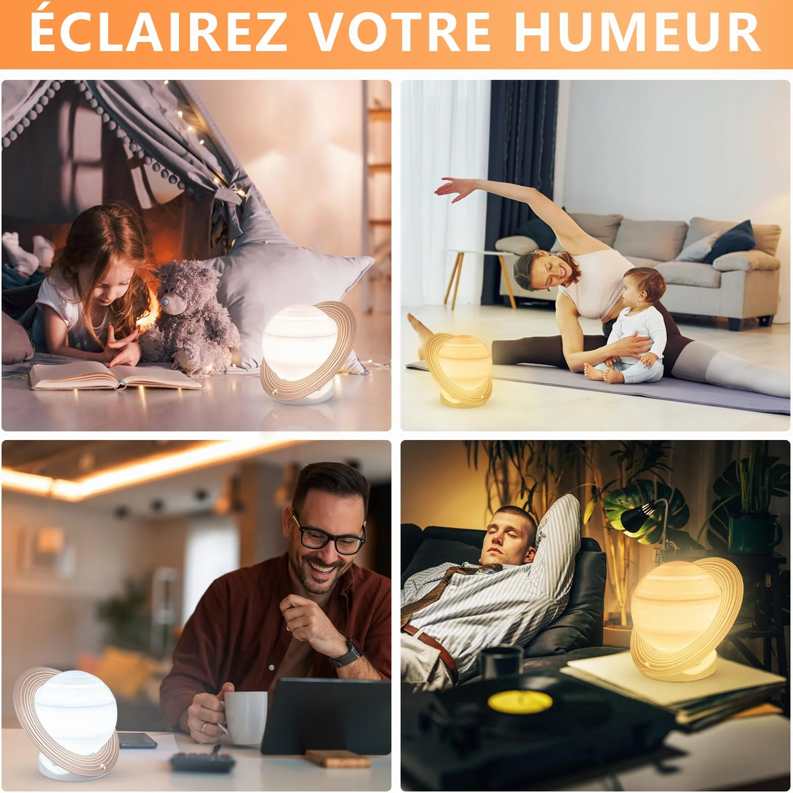 Lampe de luminothérapie 10000 Lux sans UV, 3 températures de couleur, 4 minuteries, 5 intensités lumineuses réglables, fonction mémoire