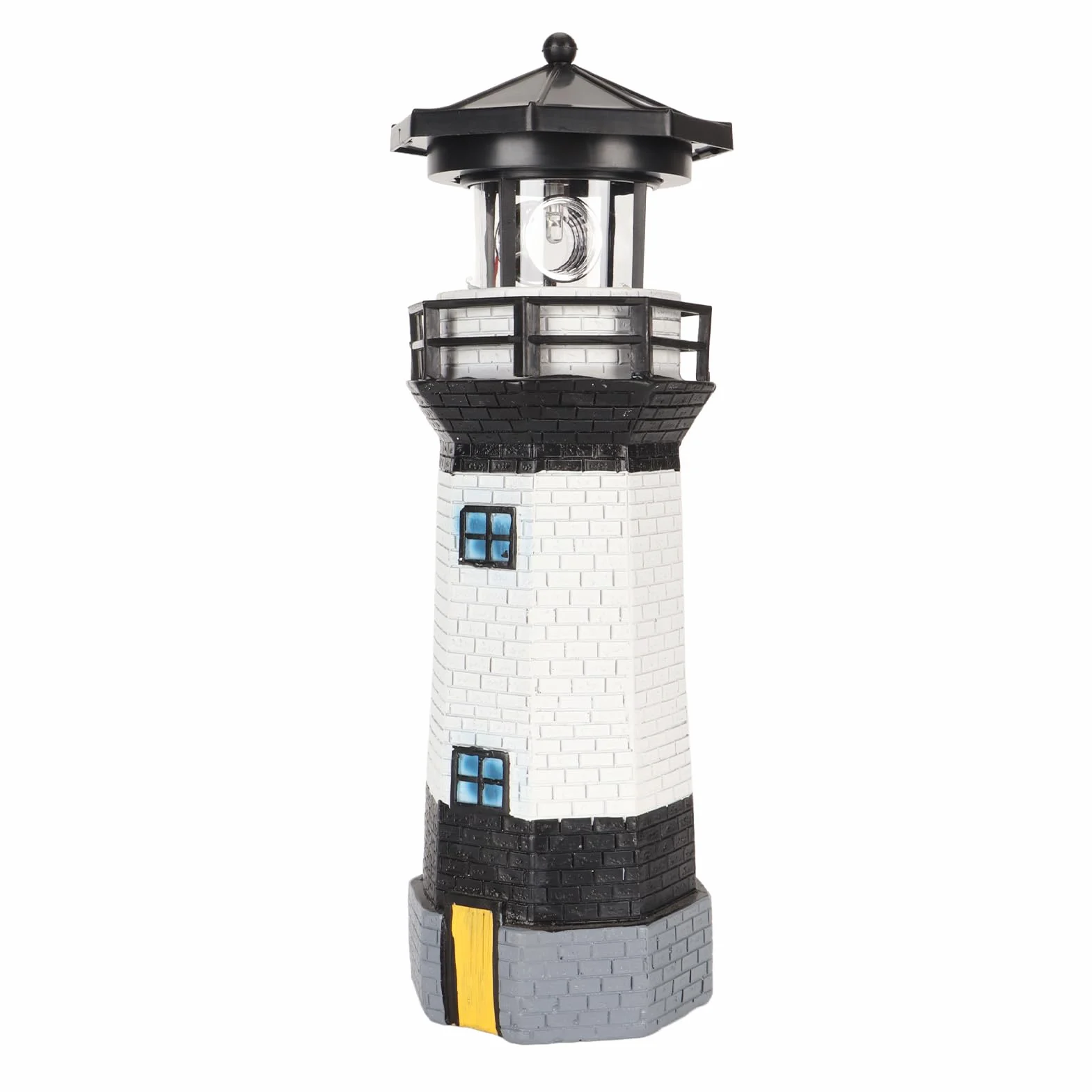 Solar Lighthouse 360° Rotating LED Garden Decoration Resin Black