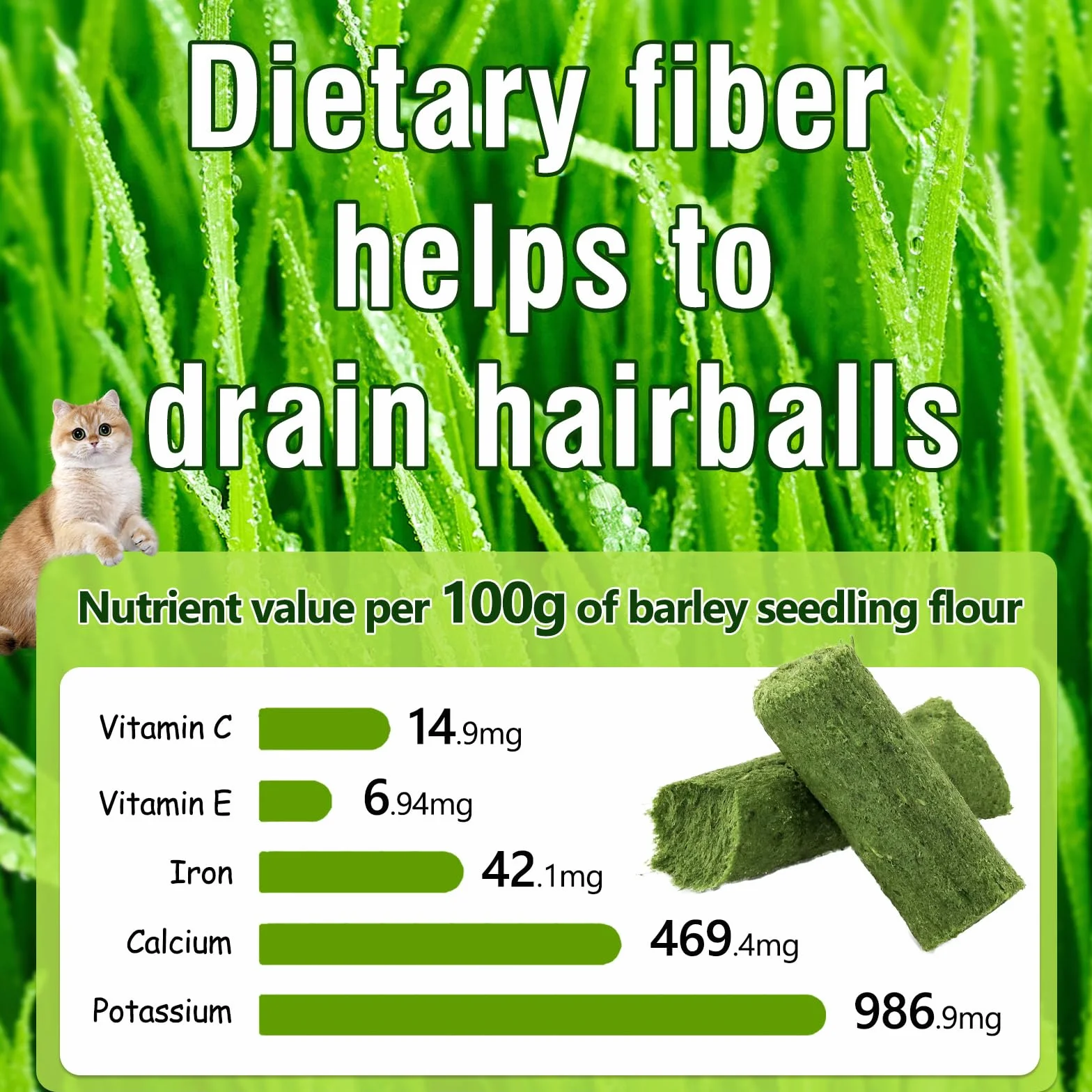 Bâton d'herbe à Chat Lyophilisé 225g, Friandises pour Chats, Nettoyage des Dents et Boules de Poils