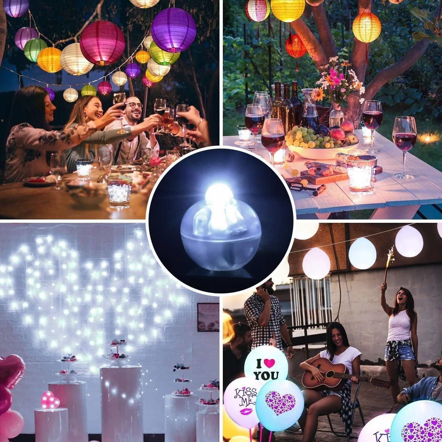 Lot de 120 Ballons Lumineux LED, Mini Boules Lumineuses Clignotantes, Lumières de Fête, Blanc, Intérieur et Extérieur