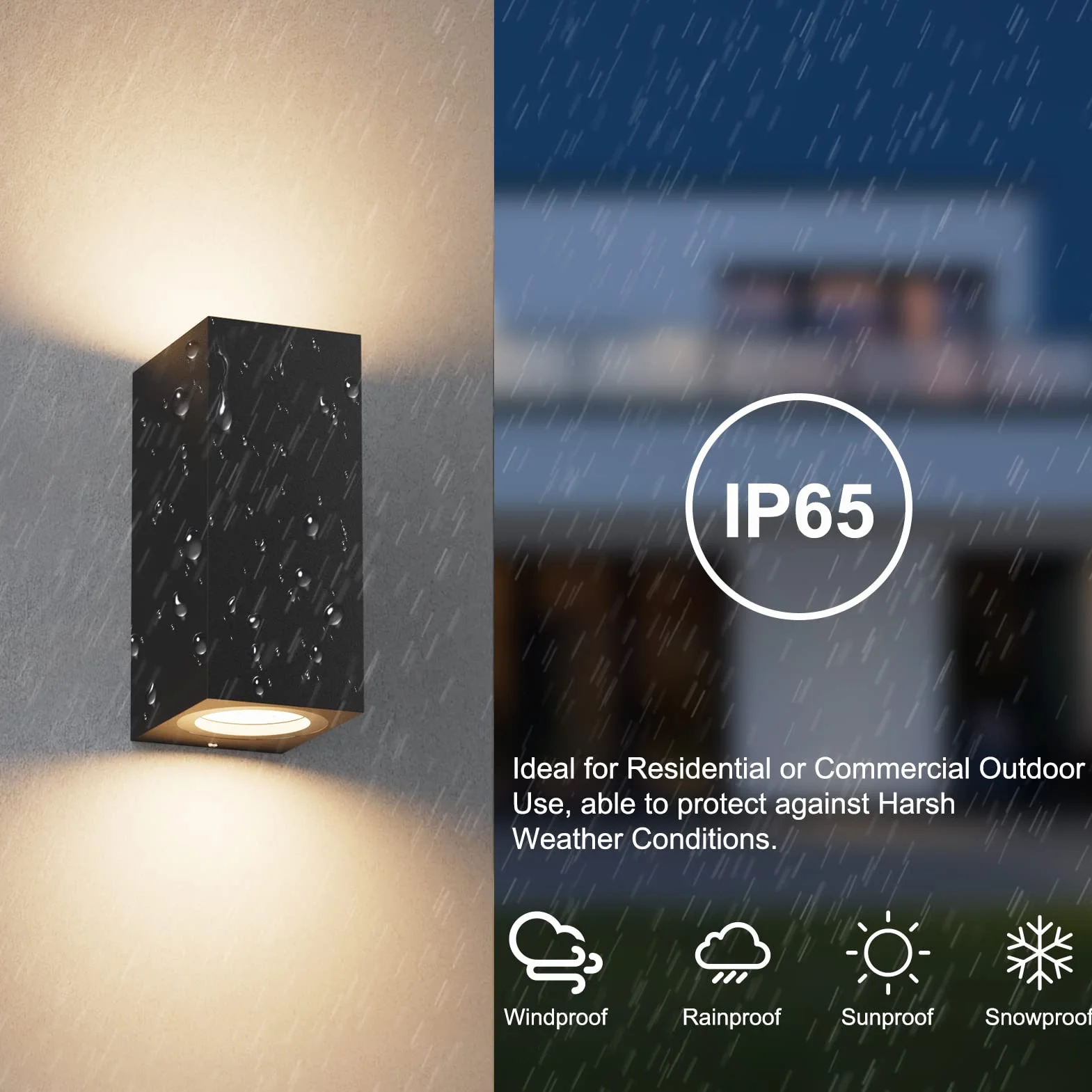 Klighten Lot de 2 Applique Murale Noir IP65 Etanche Up Down Lampe Murale Aluminium GU10