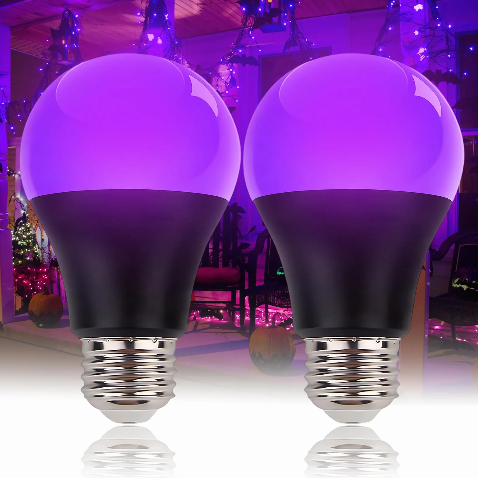 Ampoule Lumière Noire 10W UV E27 395nm Violet pour Peinture Corporelle Halloween Fête (2 Pack)