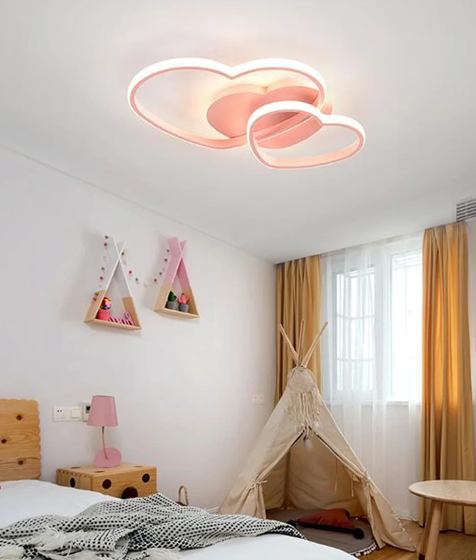 Plafonnier LED Dimmable Coeur Moderne 50cm Rose Avec Télécommande pour Chambre Enfant