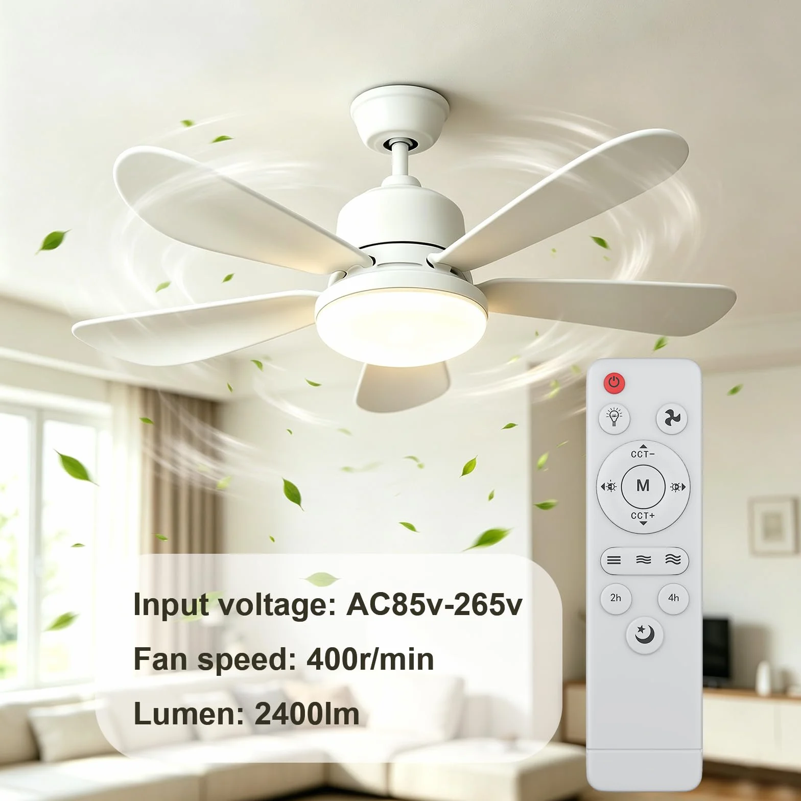 Ventilateur De Plafond Avec Lumiere Et Telecommande, Lampe De Plafond Avec Ventilateur Silencieux 52cm 3 Vitesses 3 Modes Eclairage