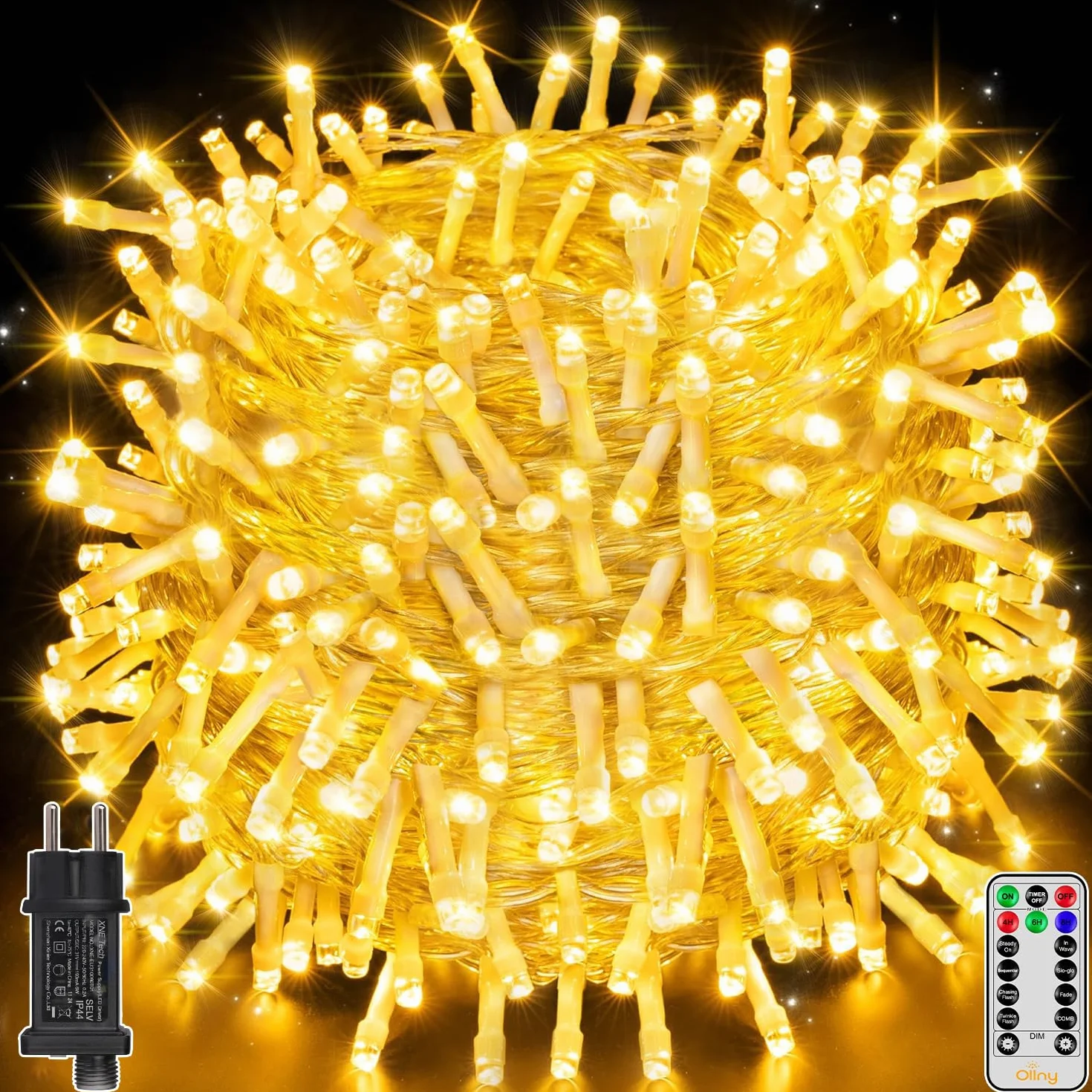 Ollny Guirlande Lumineuse 80m 800 LED IP44 Étanche avec Télécommande 8 Modes 3 Minuteries Blanc Chaud