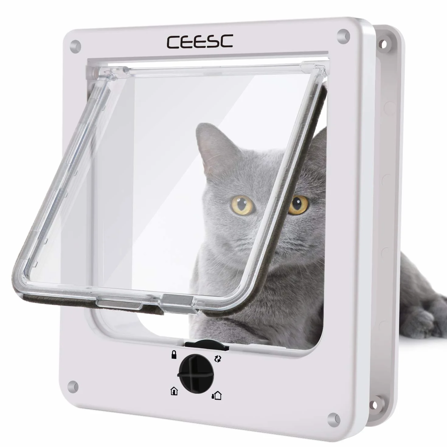 Chatière pour chat imperméabiliser avec verrou rotatif à 4 voies CEESC