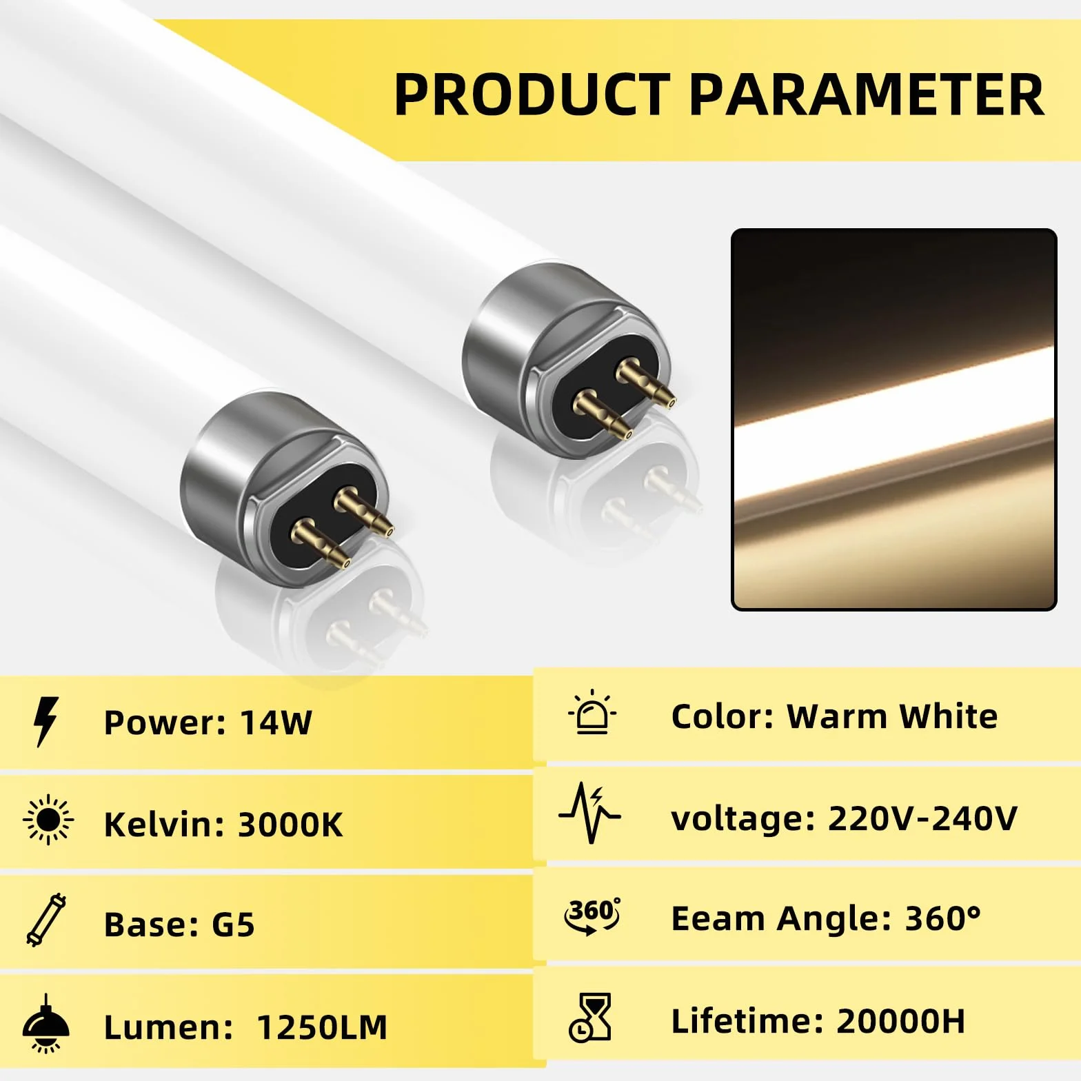 Tubes Fluorescents T5 14W 563mm Blanc Chaud 3000K G5