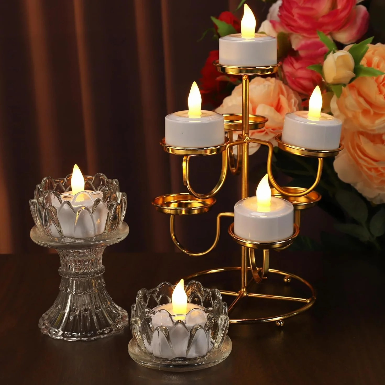 Lot de 12 Bougie LED Rechargeable Flamme Vacillante avec Station de Charge pour Décoration Noël